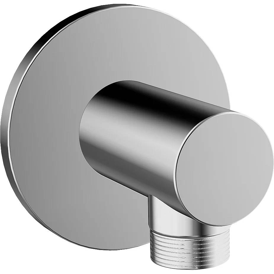 Verchromter, an der Wand montierter Duscharm mit rundem Rosettenkörper und Gewindeanschluss