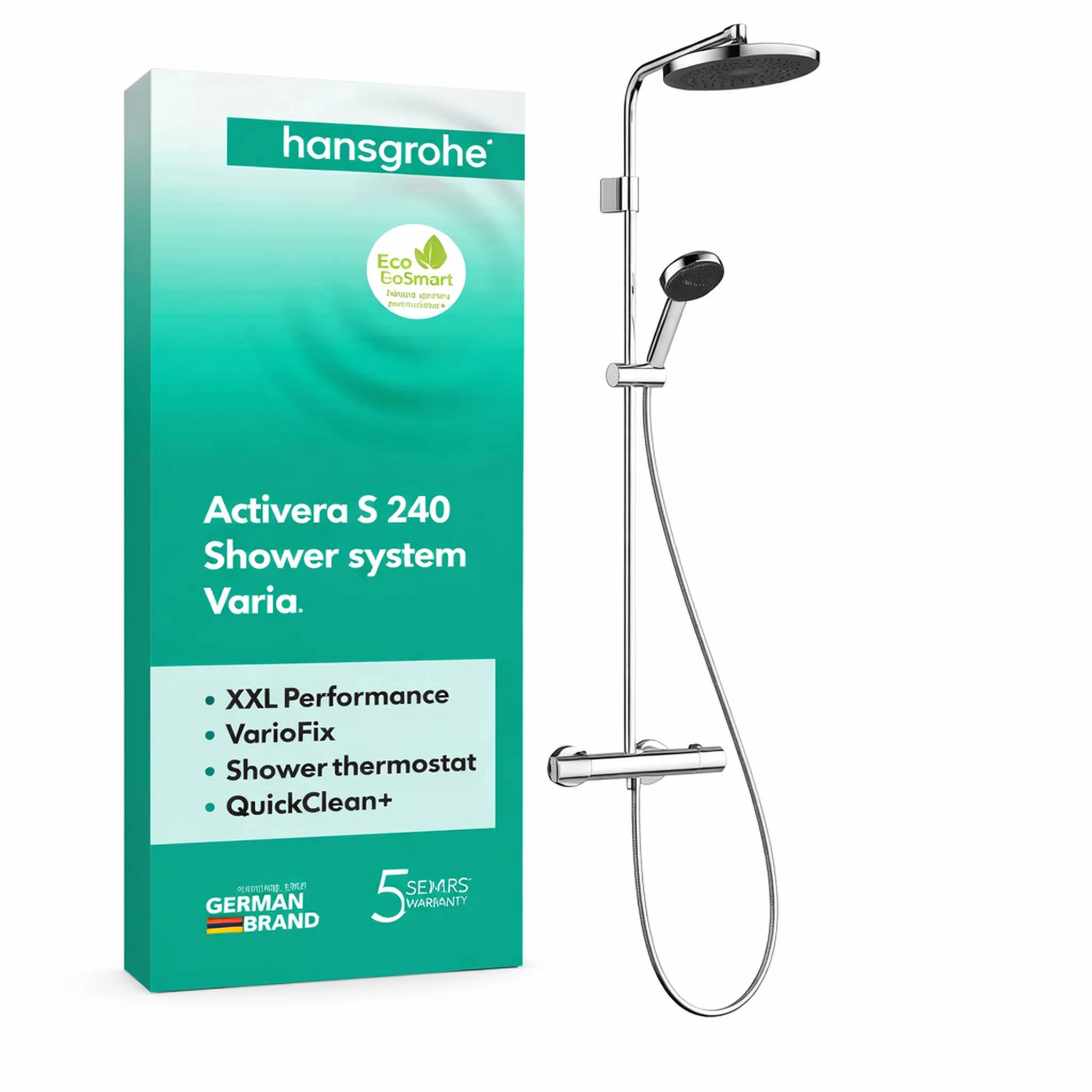 hansgrohe Activera S Showerpipe 240 1jet EcoSmart mit Ecostat Fine Varia, Chrom, 1 Stk.
