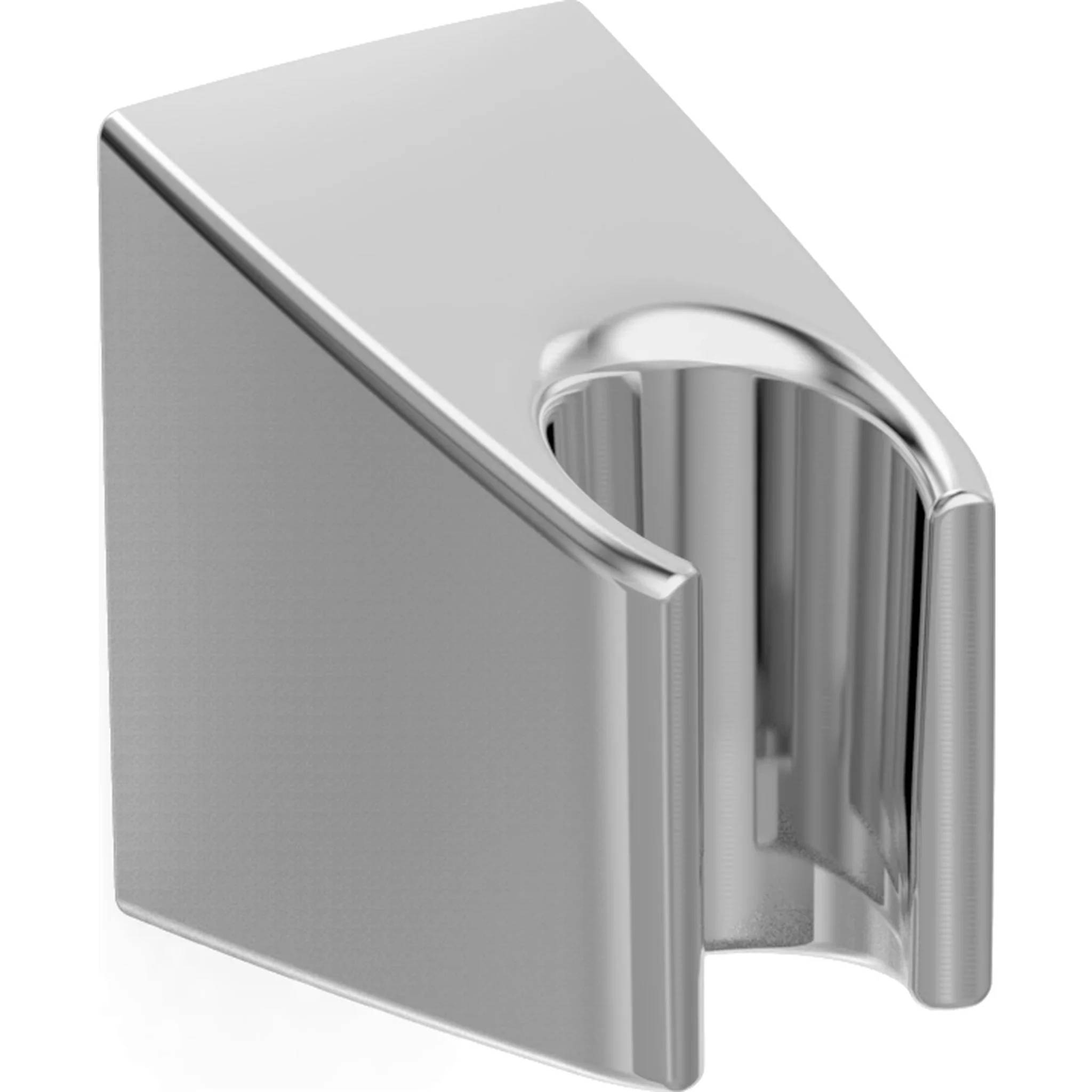 Chrome-Wandhalter oder -halterung mit gekrümmtem offenem Schlitz, gezeigt vor einem schlichten weißen Hintergrund.