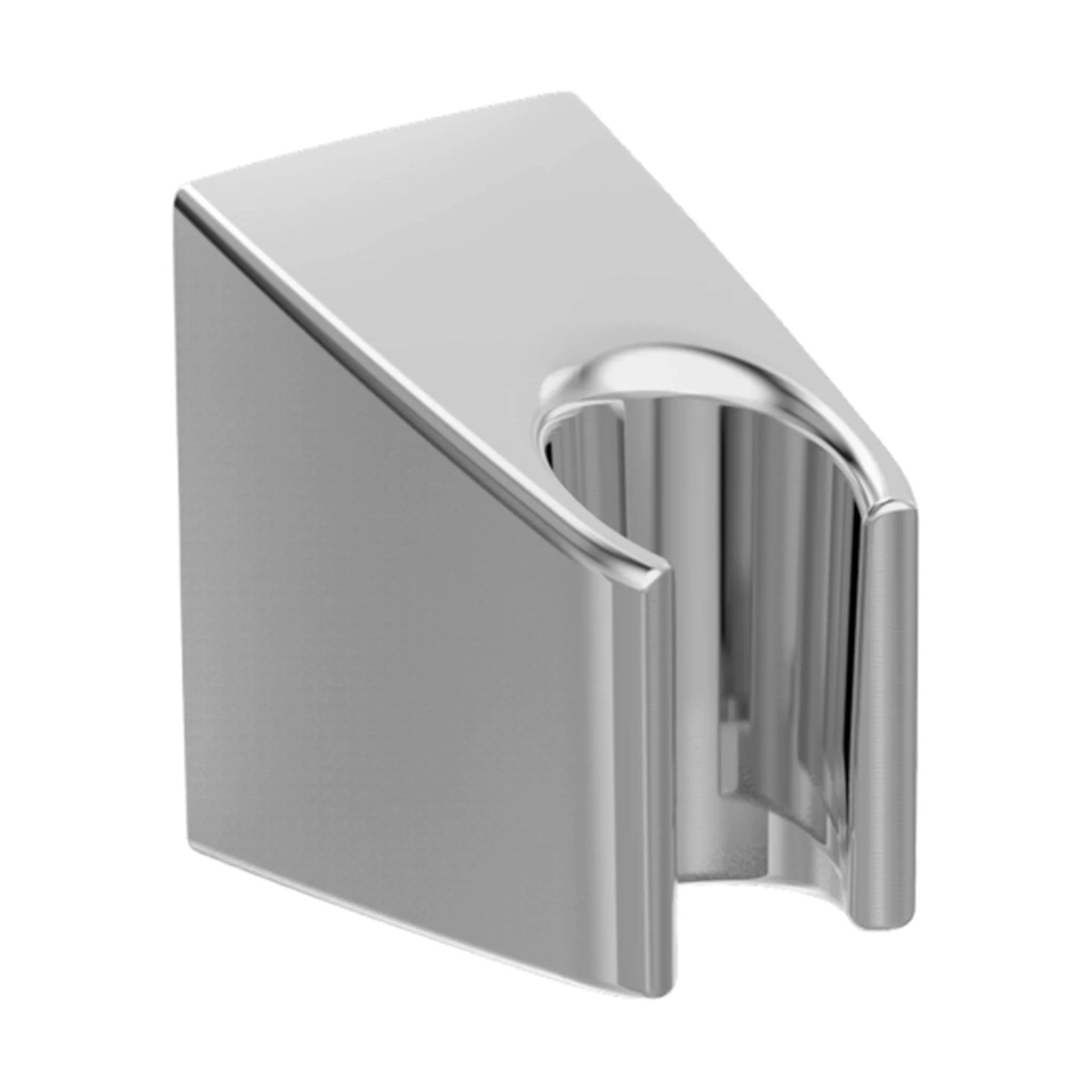 Metallischer wandmontierter Haken oder Halter mit einem gebogenen offenen Ende, gezeigt auf weißem Hintergrund.