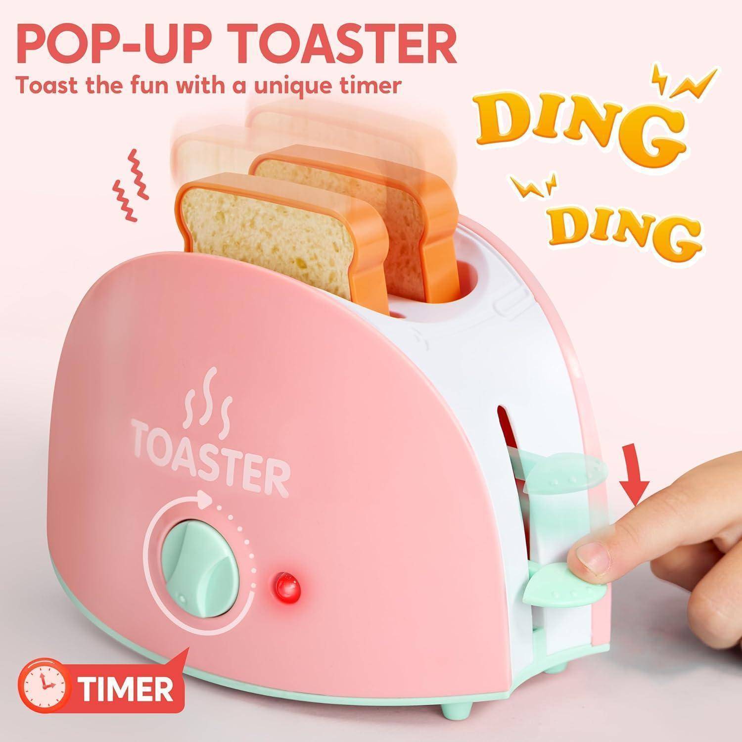 Toaster mit herausspringenden Brotscheiben. Text lautet: 