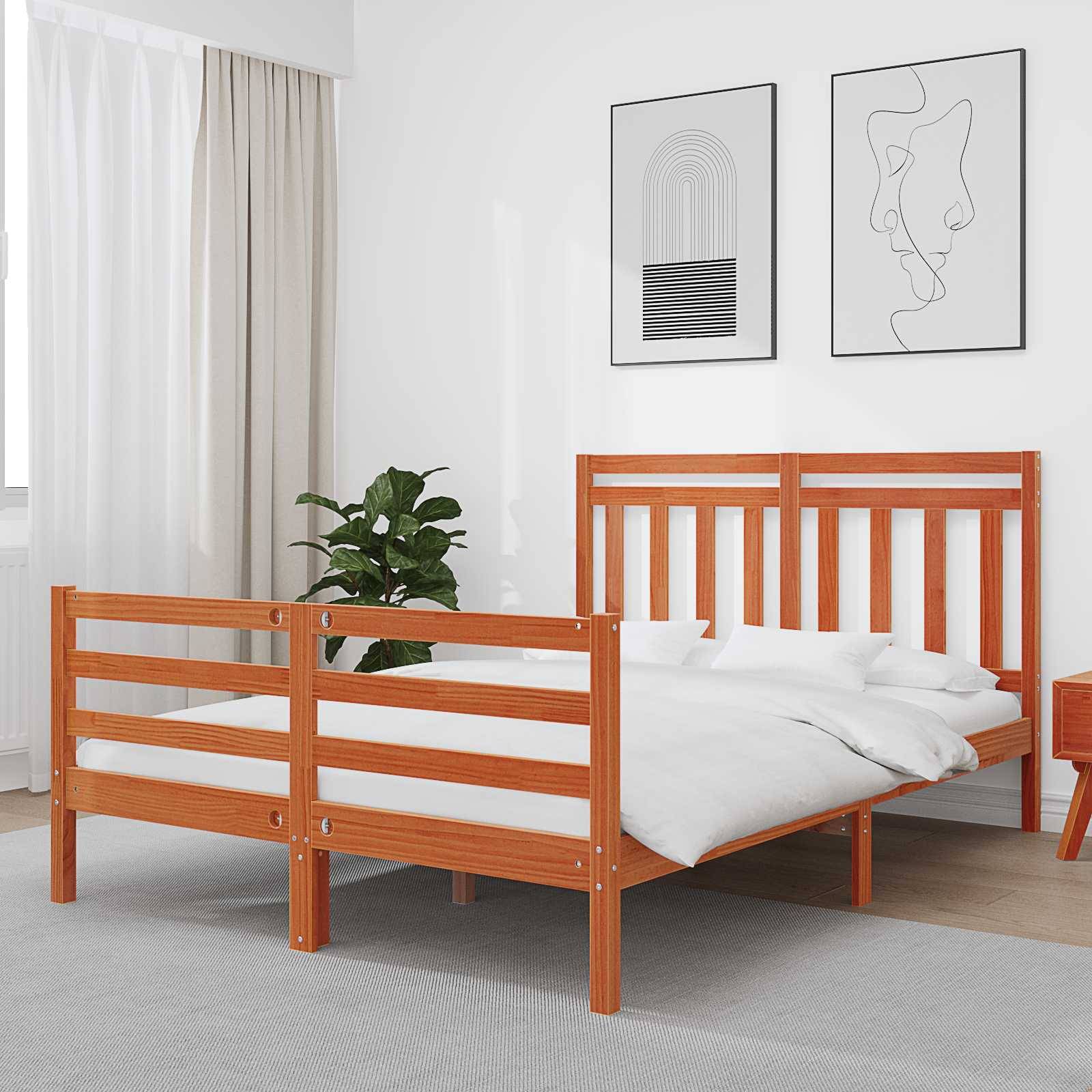 vidaXL Bettrahmen mit Kopfteil Wachsbraun 140 x 200 cm