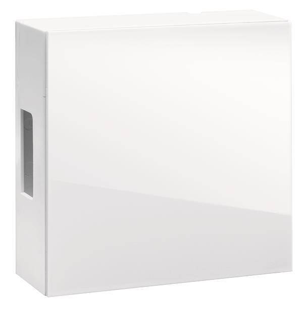 Eine schlichte weiße rechteckige Taschentuchbox mit seitlicher Öffnung, konzipiert zum Aufbewahren und Entnehmen von Taschentüchern.