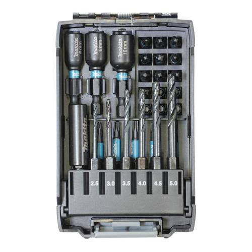 Bohrersatz mit verschiedenen Größen von 2,5 bis 10 mm, in einem Aufbewahrungskoffer angeordnet.