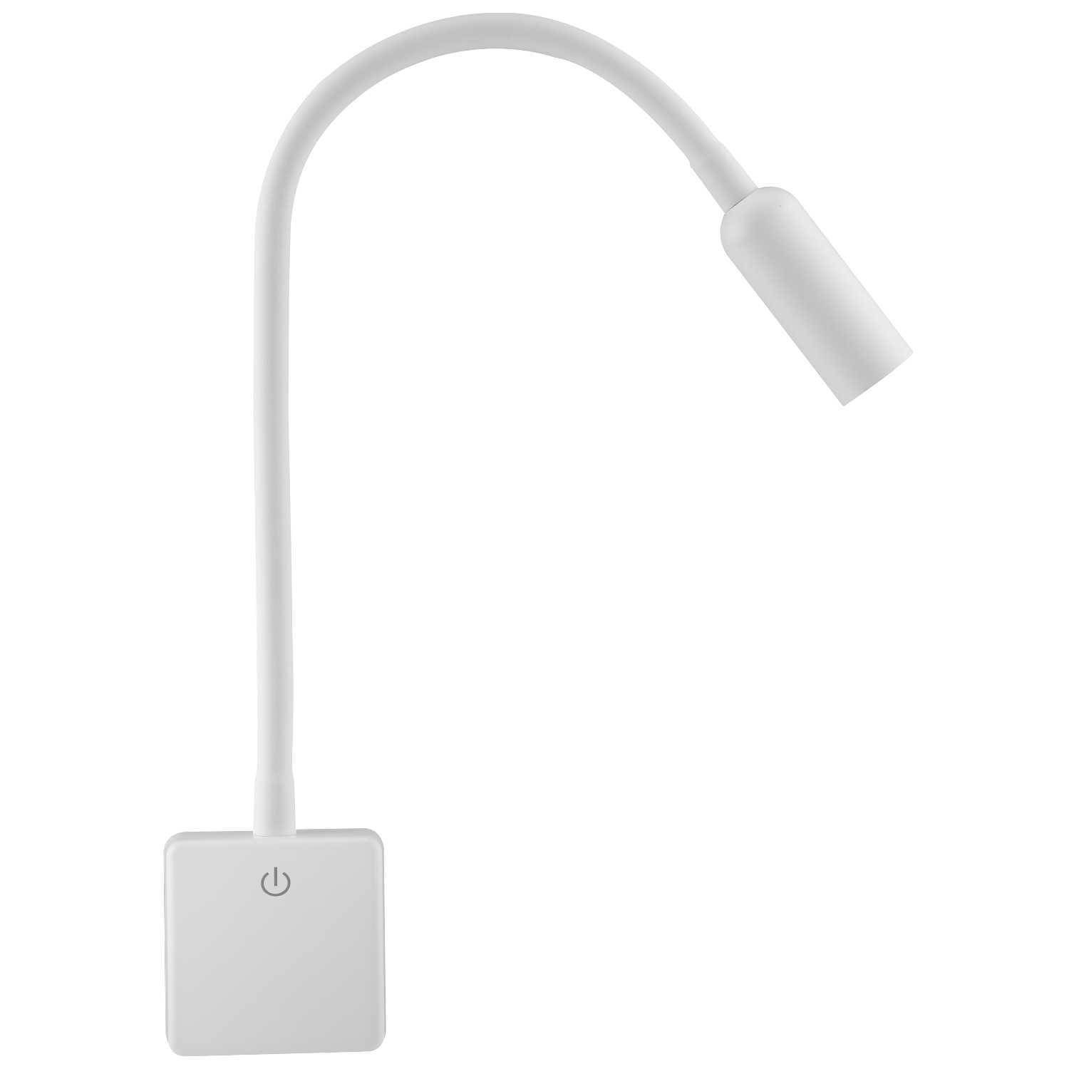 Flexible weiße LED-Schreibtischlampe mit quadratischer Basis und berührungsempfindlichem Einschalter.