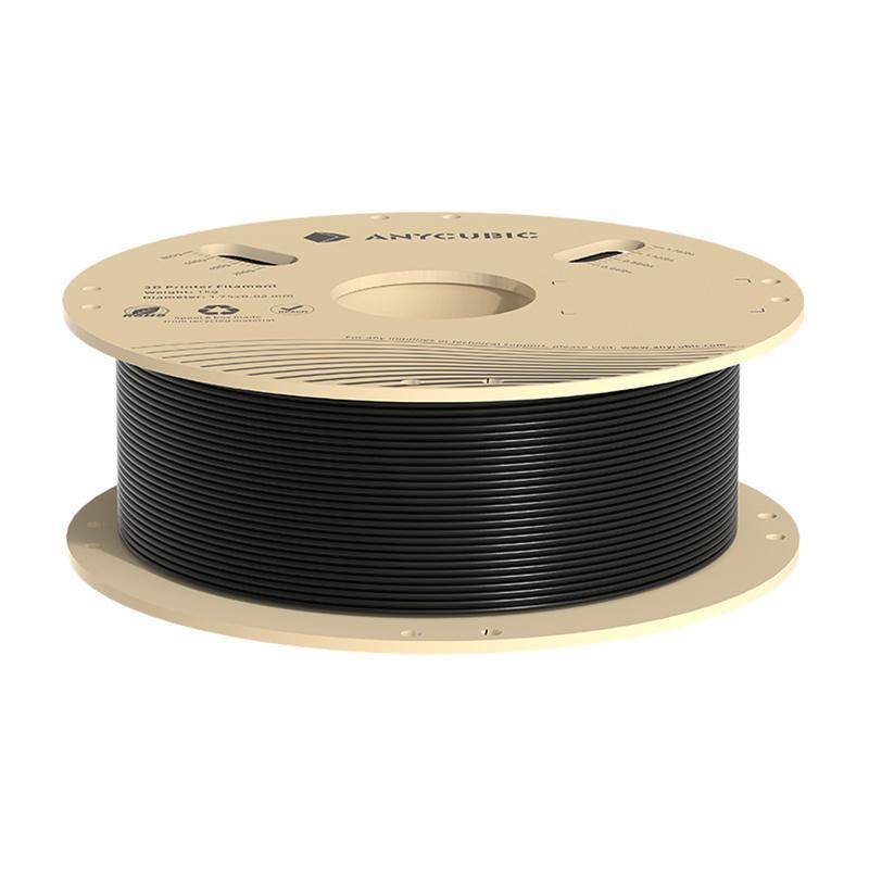 Eine Spule schwarzes 3D-Druckerfilament mit der Beschriftung 