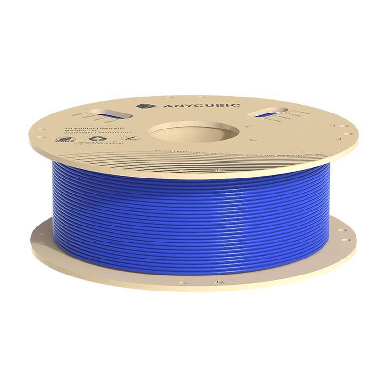 Eine Spule blaues 3D-Druckerfilament mit der Aufschrift 