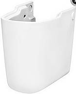 Ein weißes Keramik-Waschbecken mit Sockel, das vorgebohrte Löcher für eine einfache Installation aufweist.