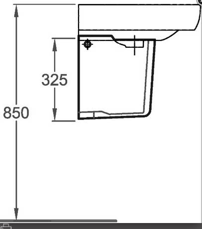 Eine technische Zeichnung, die eine Seitenansicht eines Objekts mit zwei vertikalen Maßangaben zeigt: 325 und 850.