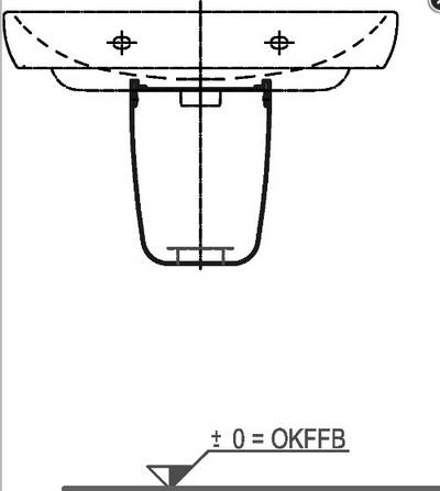 Technische Schemazeichnung, die eine Komponente mit angeschlossenen Kabeln zeigt und Anschlusspunkte hervorhebt. Unten markiert mit '+0 = OKFFB