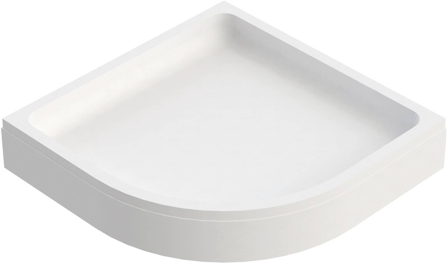 Ein weißes, viertelkreisförmiges Seifenschälchen mit erhöhten Kanten, das für die Eckmontage konzipiert ist.