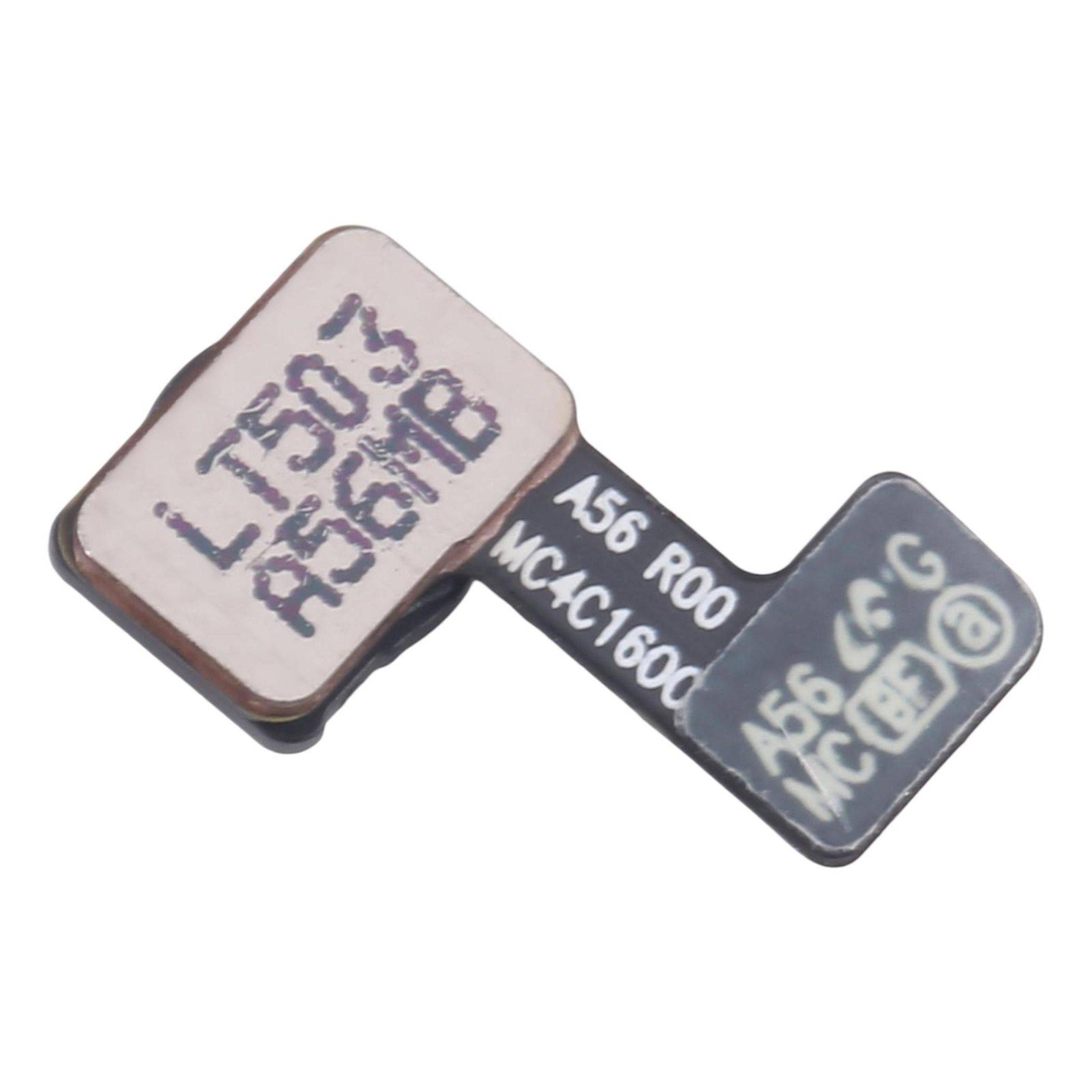 Eine kleine elektronische Komponente mit beschrifteten Text, die wie ein Mikrochip oder ein ähnliches Bauteil aussieht und Identifikationsnummern und -buchstaben zeigt.