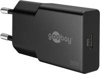 Ein schwarzer Goobay 30W Ladegerät-Adapter mit 'goobay' Logo an der Seite, der das kompakte Design und die Markenidentität hervorhebt.