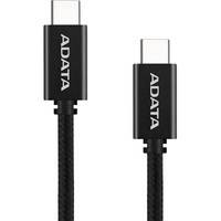 Schwarzes ADATA USB-C-Kabel mit silbernen Steckern an beiden Enden.