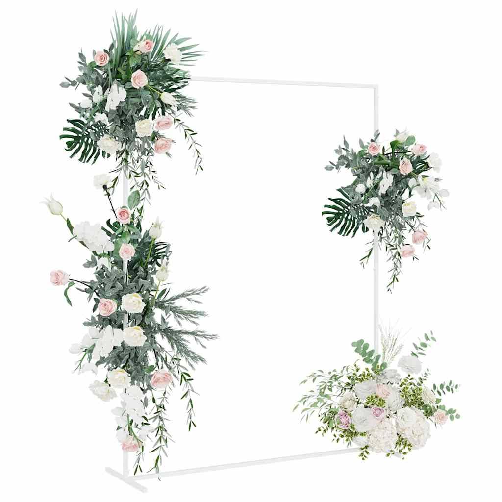 Blumengesteck mit weißen und rosa Rosen, grünen Blättern auf einem rechteckigen Rahmen.