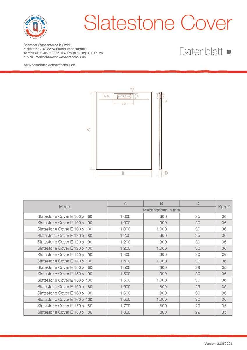 Rechteckduschwanne Slatestone Cover E 140x100 cm
