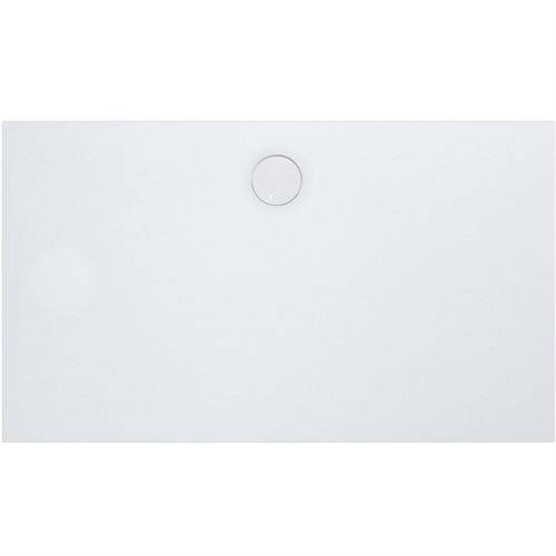 Eine schlichte weiße rechteckige Oberfläche mit einem kleinen kreisförmigen Knopf nahe der oberen Mitte.