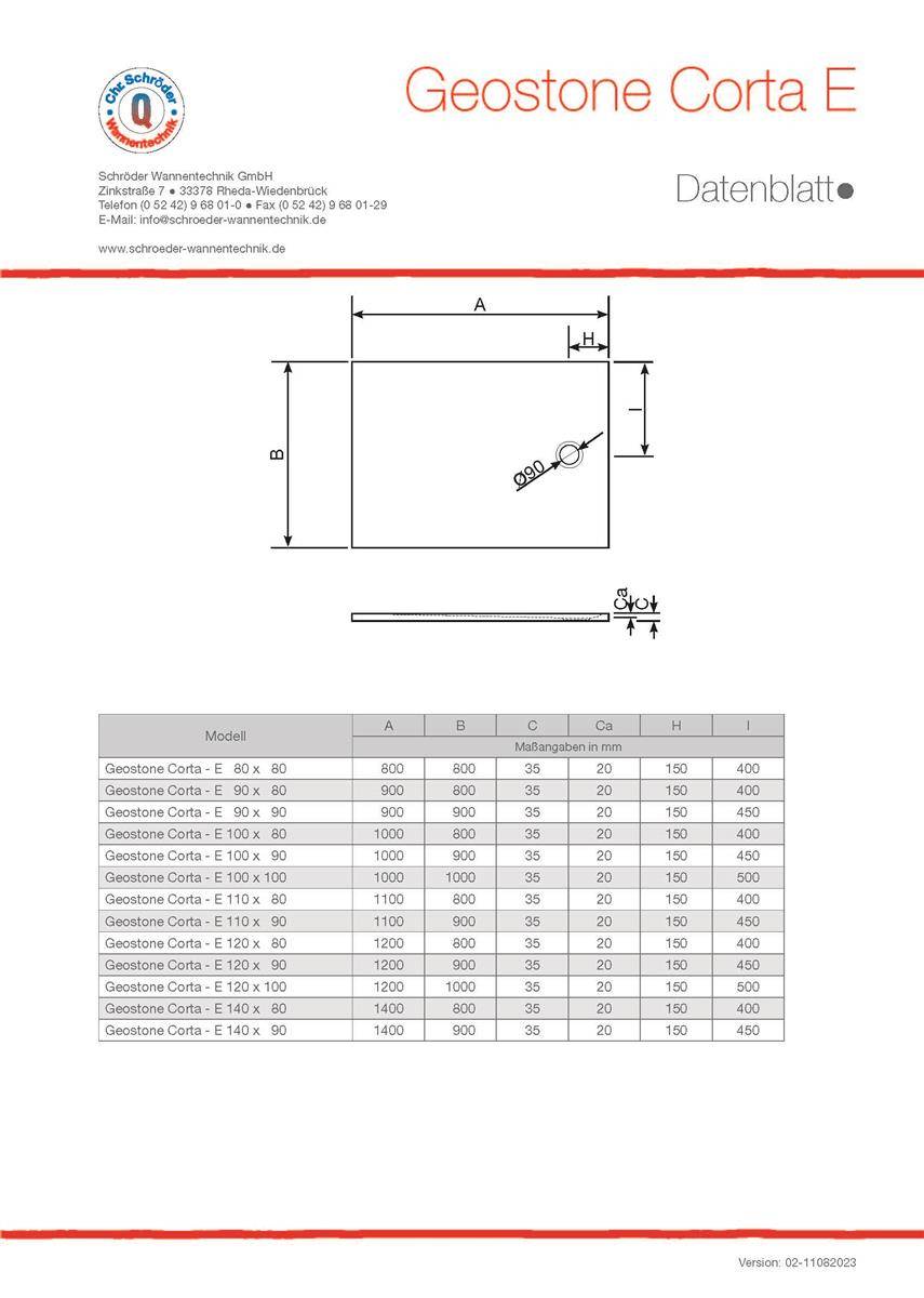 Technisches Datenblatt für „Geostone Corta E