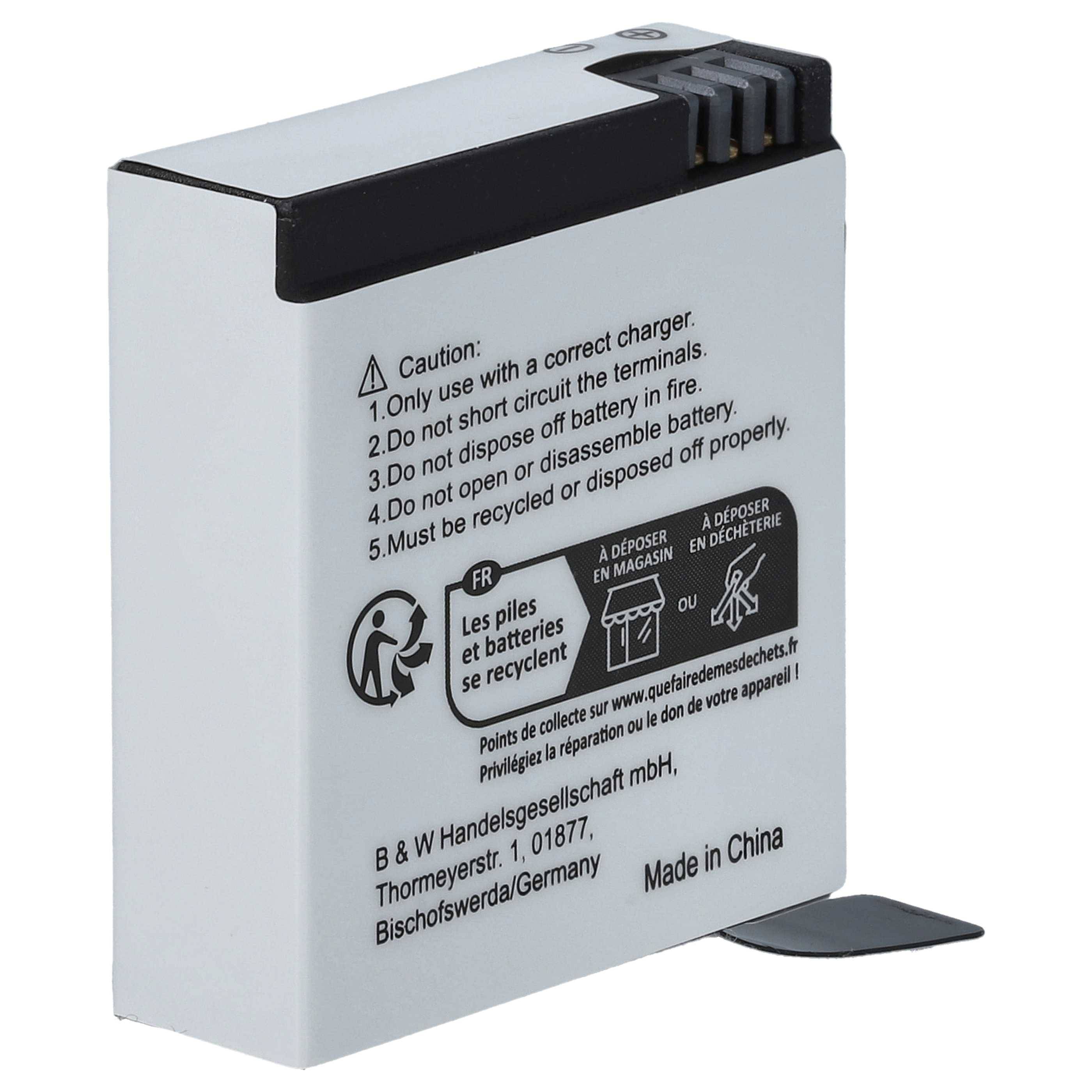 Ein Akkupack mit folgenden Warnhinweisen: 'Verwenden Sie ein korrektes Ladegerät', 'Vermeiden Sie Kurzschlüsse', 'Nicht ins Feuer werfen', 'Fachgerecht entsorgen'.