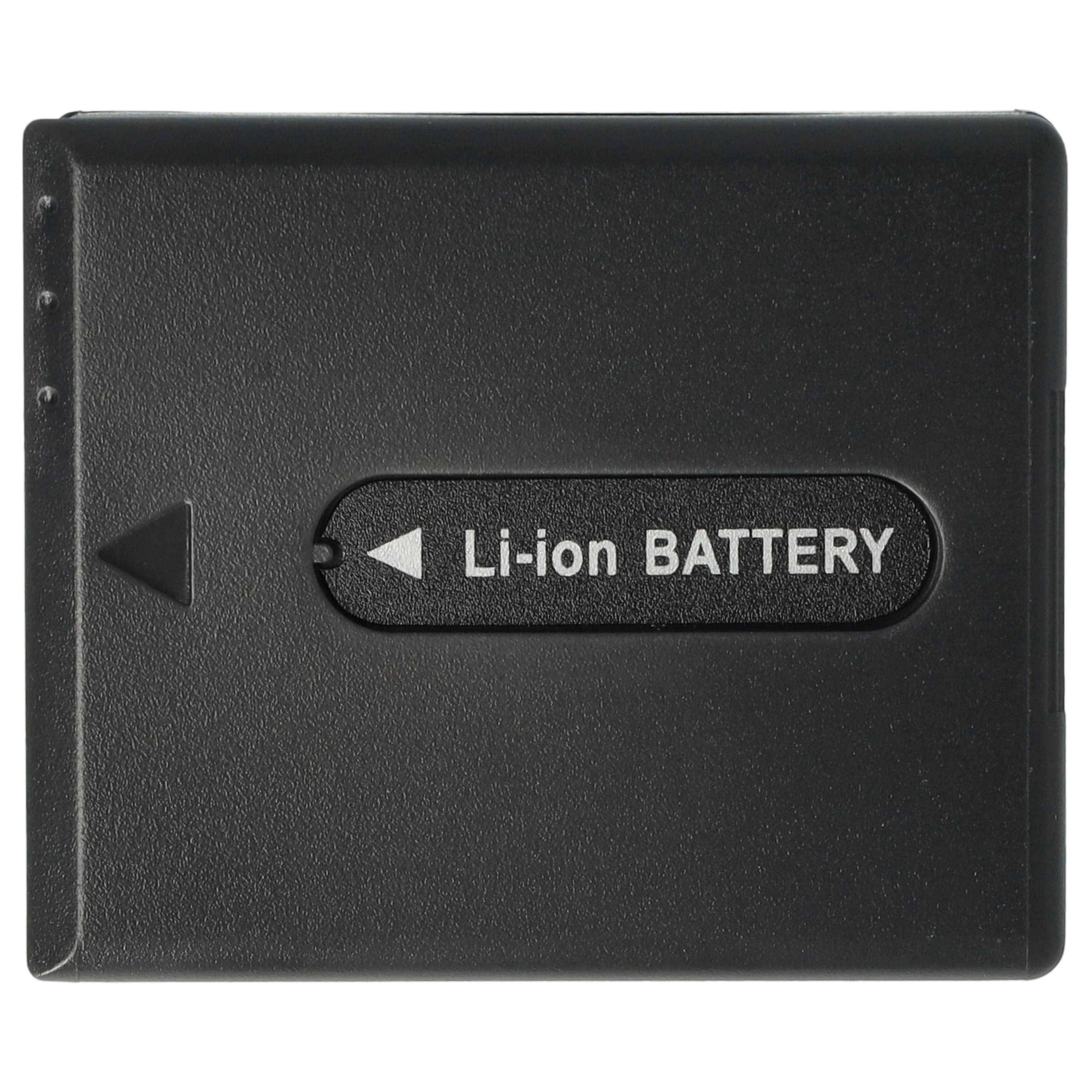Eine schwarze Lithium-Ionen-Batterie mit einem Pfeil und dem Text 'Li-ion BATTERIE' darauf, der die Einschubrichtung anzeigt.