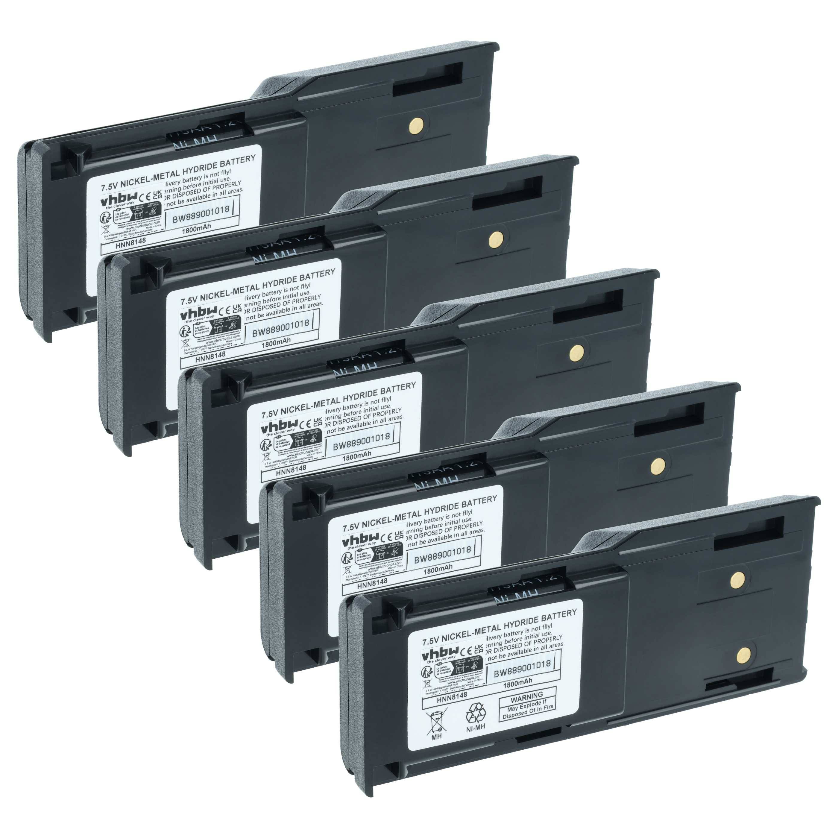 vhbw 5x Akku Ersatz für Motorola HNN8148C, HNN8148, HNN8148A, HNN8148B für Funkgerät, Walkie Talkie (1800 mAh, 7,5 V, NiMH)