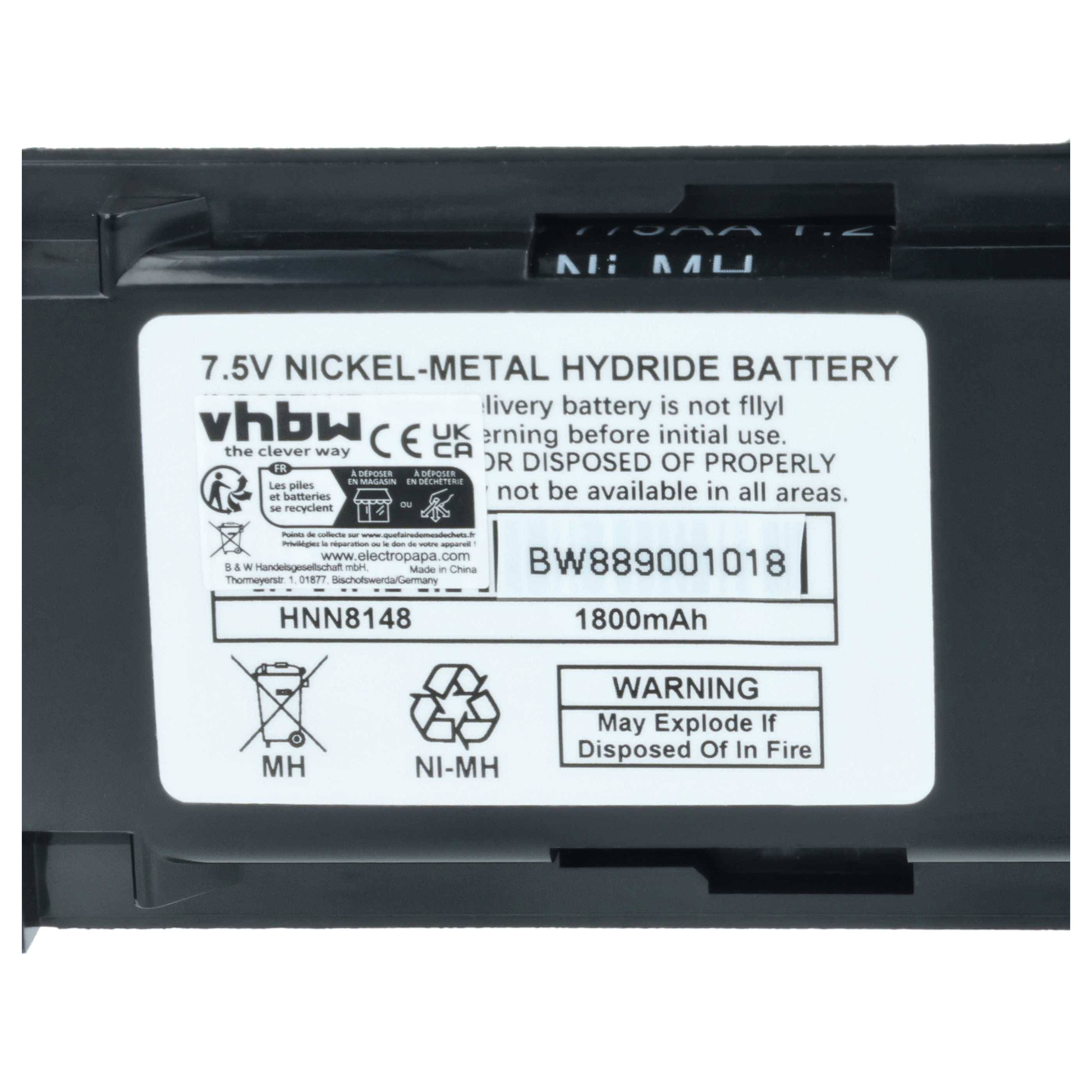 vhbw 5x Akku Ersatz für Motorola HNN8148C, HNN8148, HNN8148A, HNN8148B für Funkgerät, Walkie Talkie (1800 mAh, 7,5 V, NiMH)