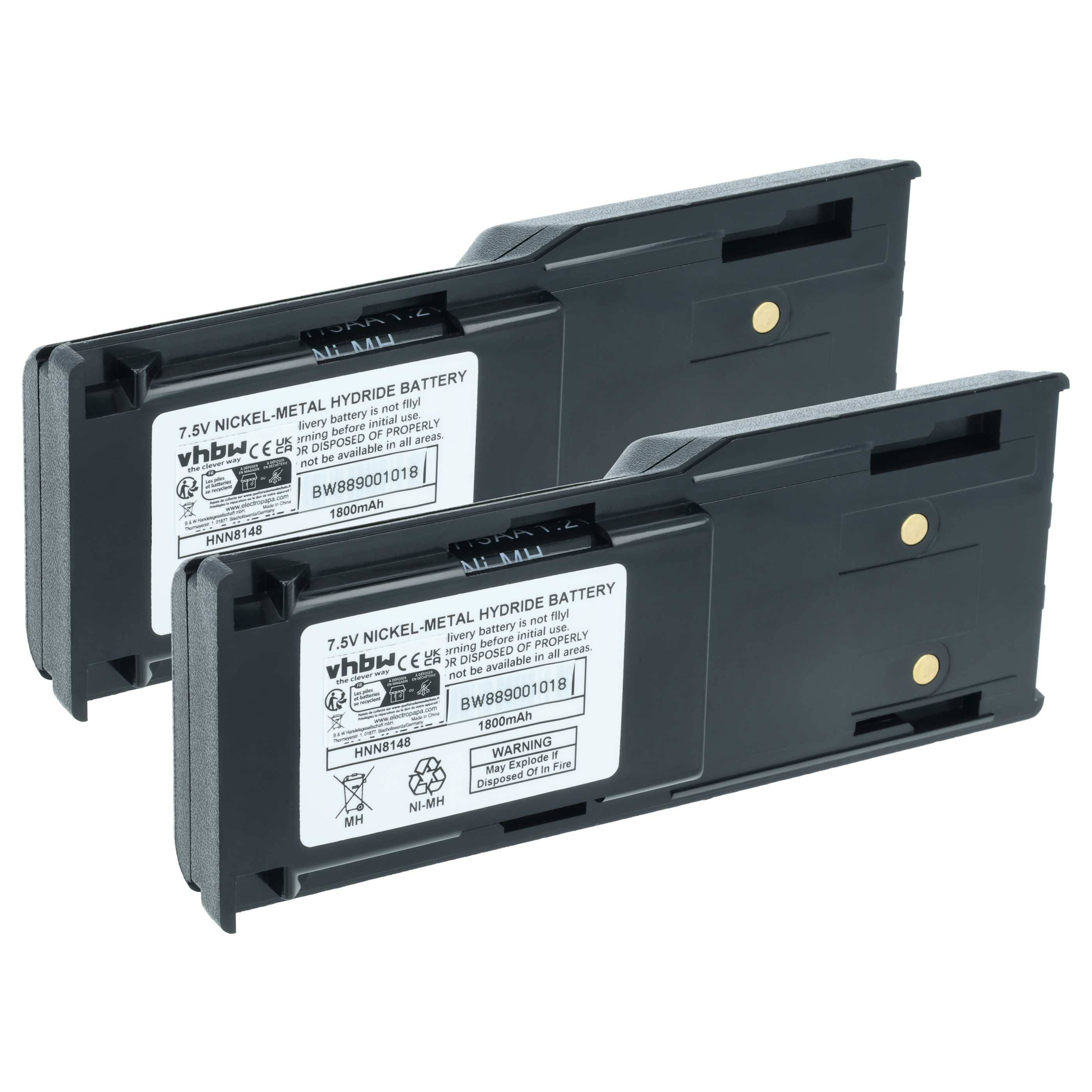 vhbw 2x Akku Ersatz für Motorola HNN8148C, HNN8148, HNN8148A, HNN8148B für Funkgerät, Walkie Talkie (1800 mAh, 7,5 V, NiMH)