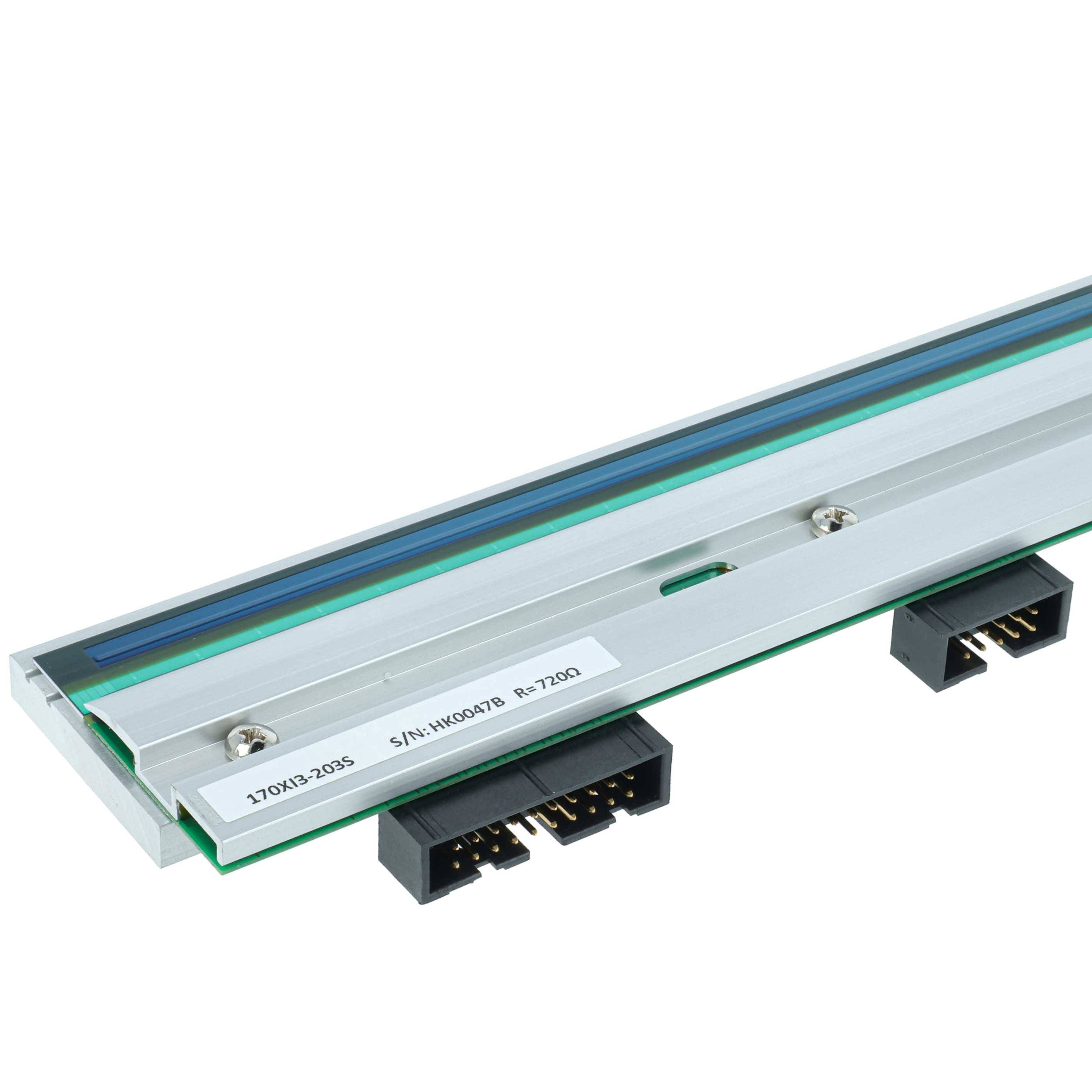 Ein Nahaufnahmebild eines linearen Scannermoduls mit Anschlüssen, das elektronische Komponenten auf einer grünen Leiterplatte zeigt.