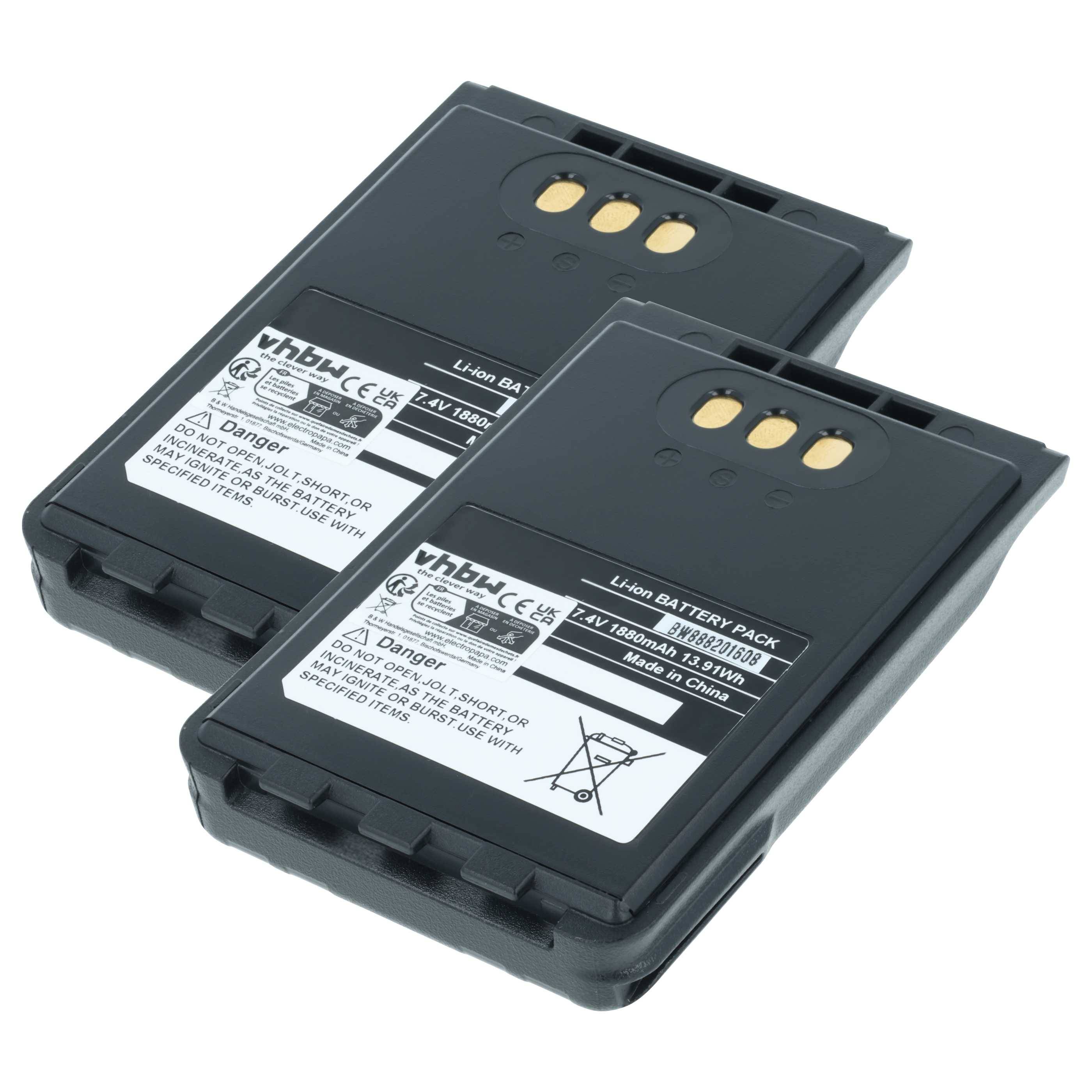 vhbw 2x Akku kompatibel mit Icom ID-31E, ID-31A, ID-51E, ID-51A Funkgerät, Walkie Talkie (1880 mAh, 7,4 V, Li-Ion)
