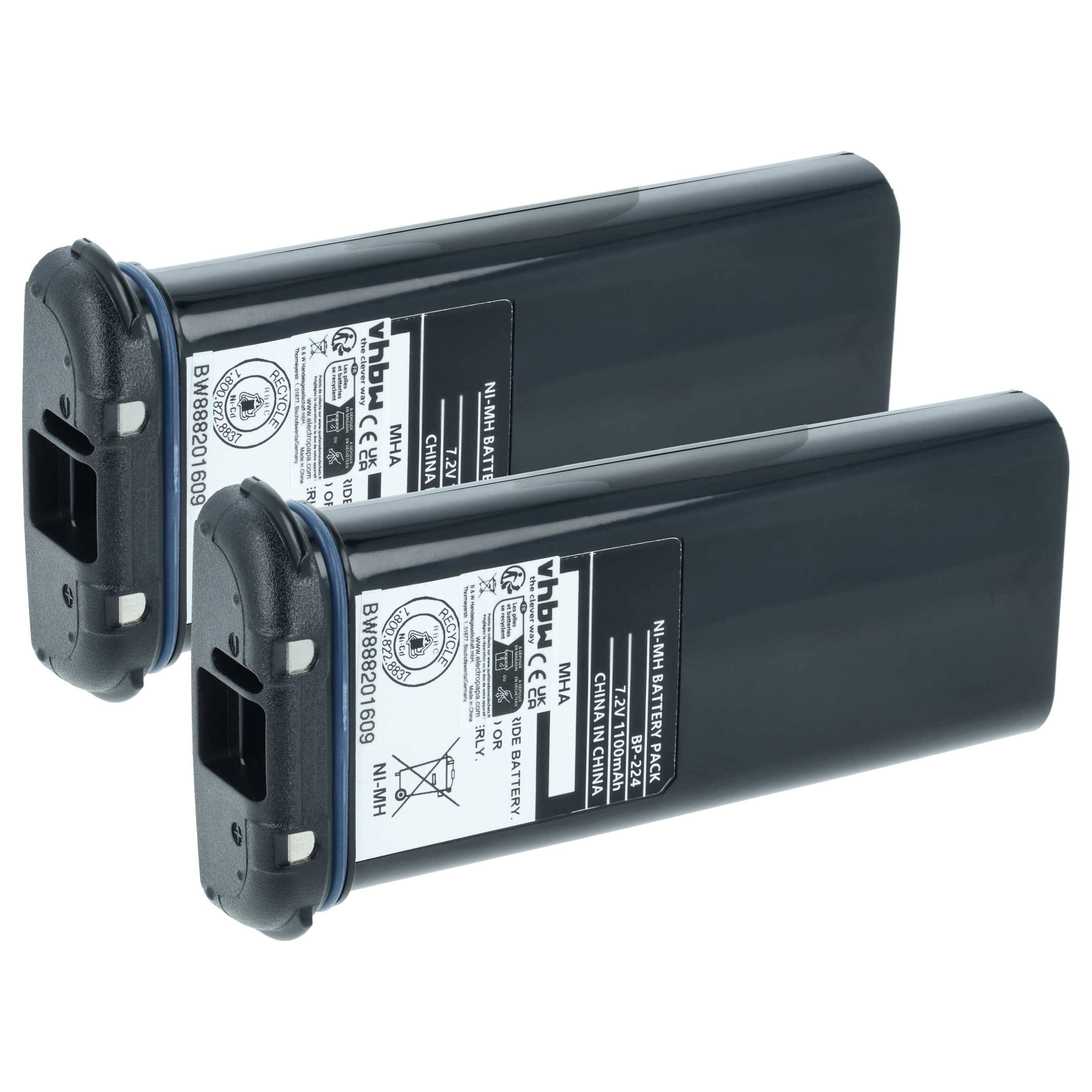 vhbw 2x Akku Ersatz für Icom BP-224, BP-224H für Funkgerät, Walkie Talkie (1100 mAh, 7,2 V, NiMH)