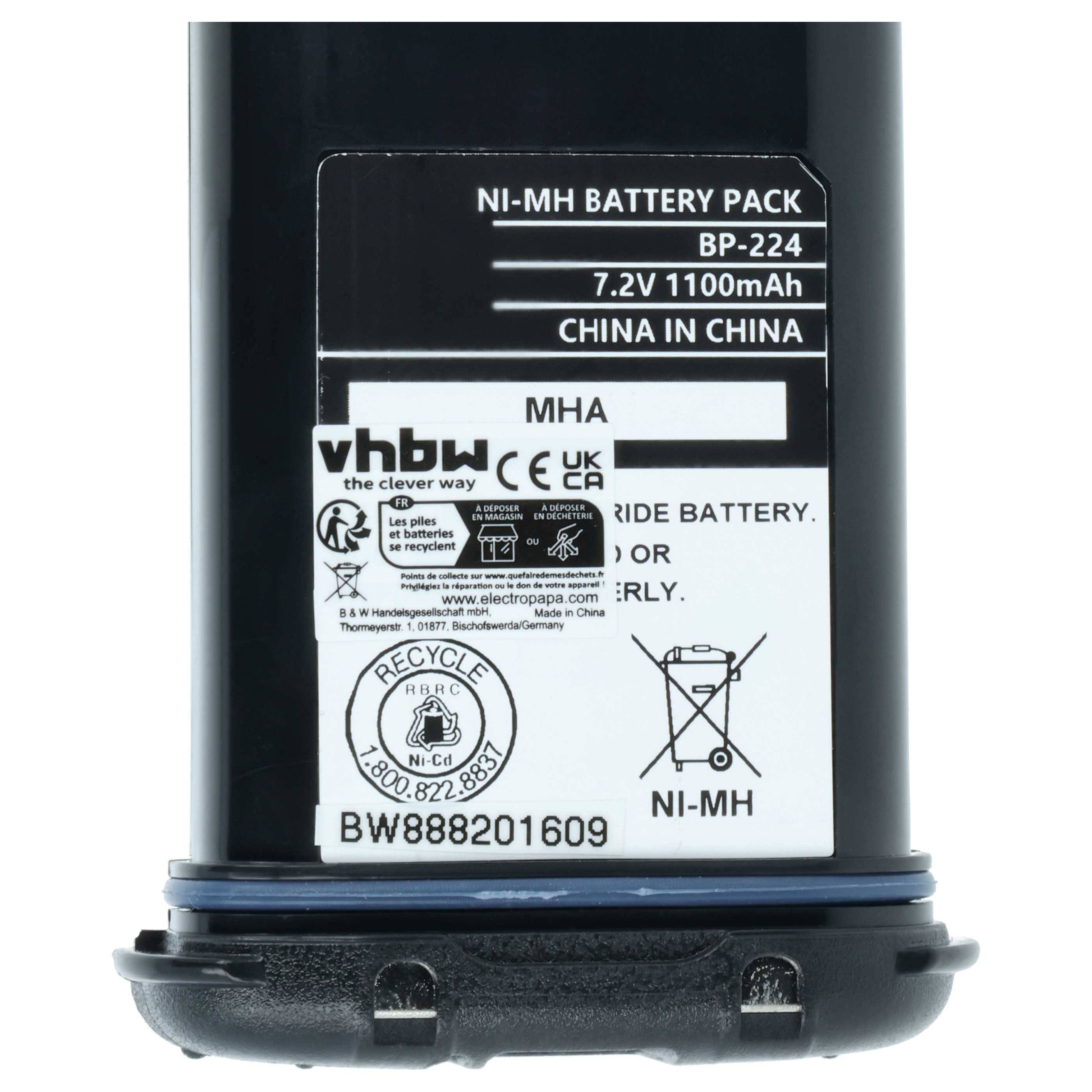 vhbw Akku kompatibel mit Icom IC-M21, IC-M2A, IC-M31, IC-M32 Funkgerät, Walkie Talkie (1100 mAh, 7,2 V, NiMH)