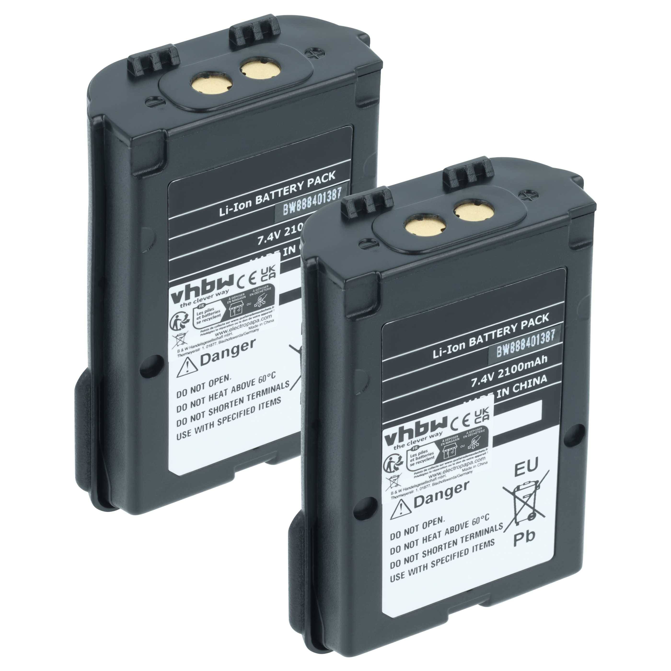 vhbw 2x Akku kompatibel mit Icom IC-M73, IC-M71, IC-M72, IC-M73 Euro Funkgerät, Walkie Talkie (2100 mAh, 7,4 V, Li-Ion) + Gürtelclip