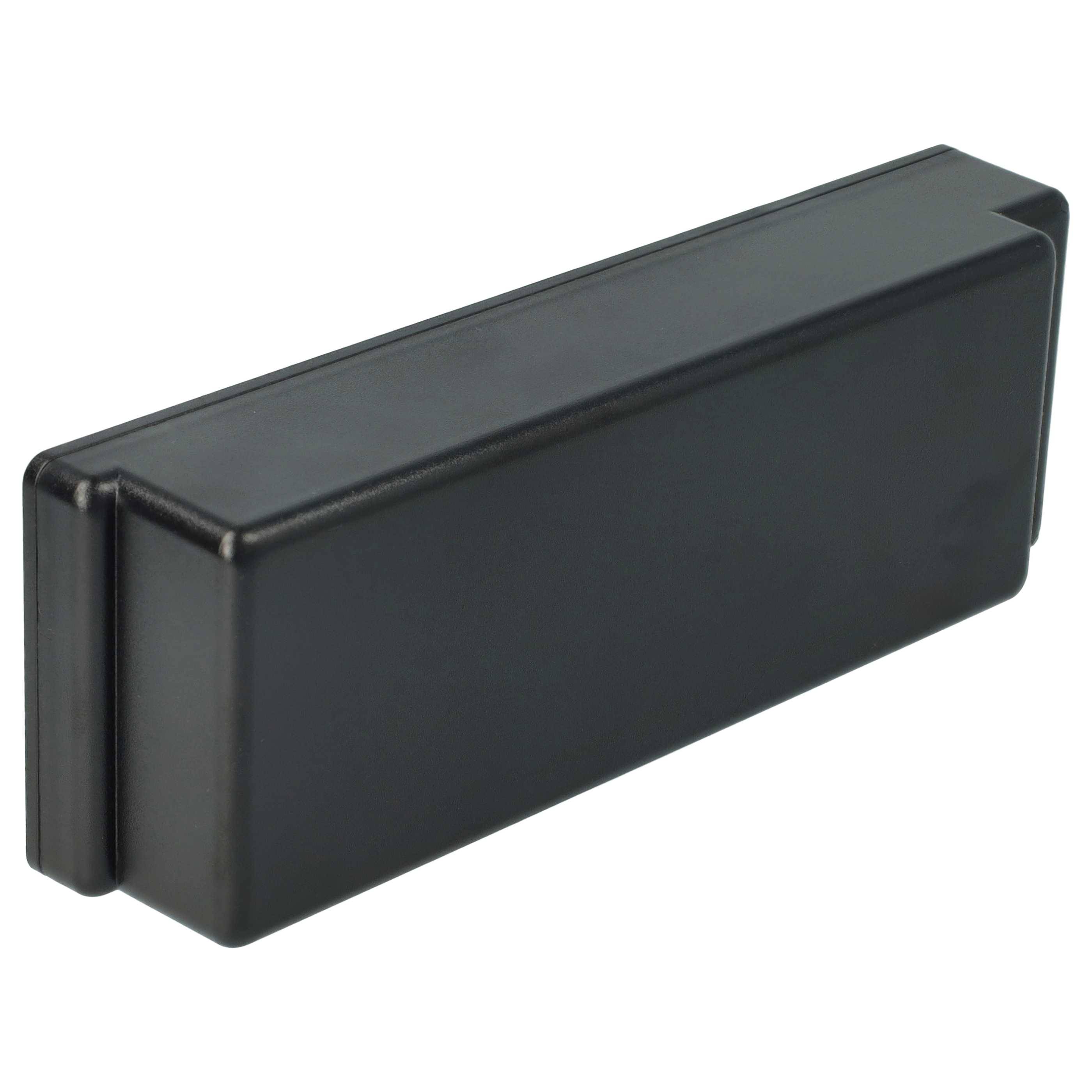 Eine rechteckige schwarze Plastikbox mit glatten Kanten, höchstwahrscheinlich ein Gehäuse für ein elektronisches Gerät, die vor einem weißen Hintergrund platziert ist.