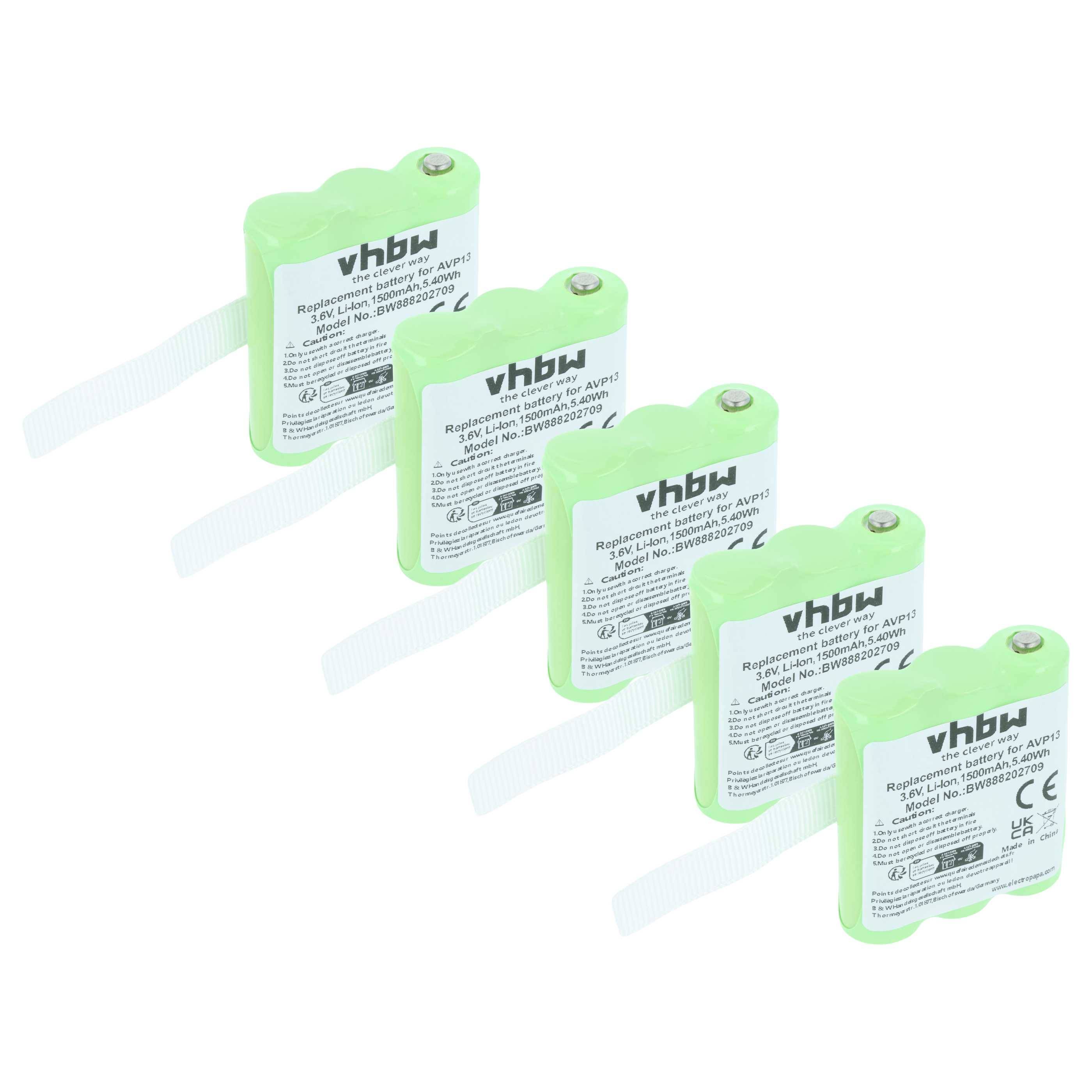 vhbw 5x Akku kompatibel mit Midland XT70 Funkgerät, Walkie Talkie (1500 mAh, 3,6 V, NiMH)