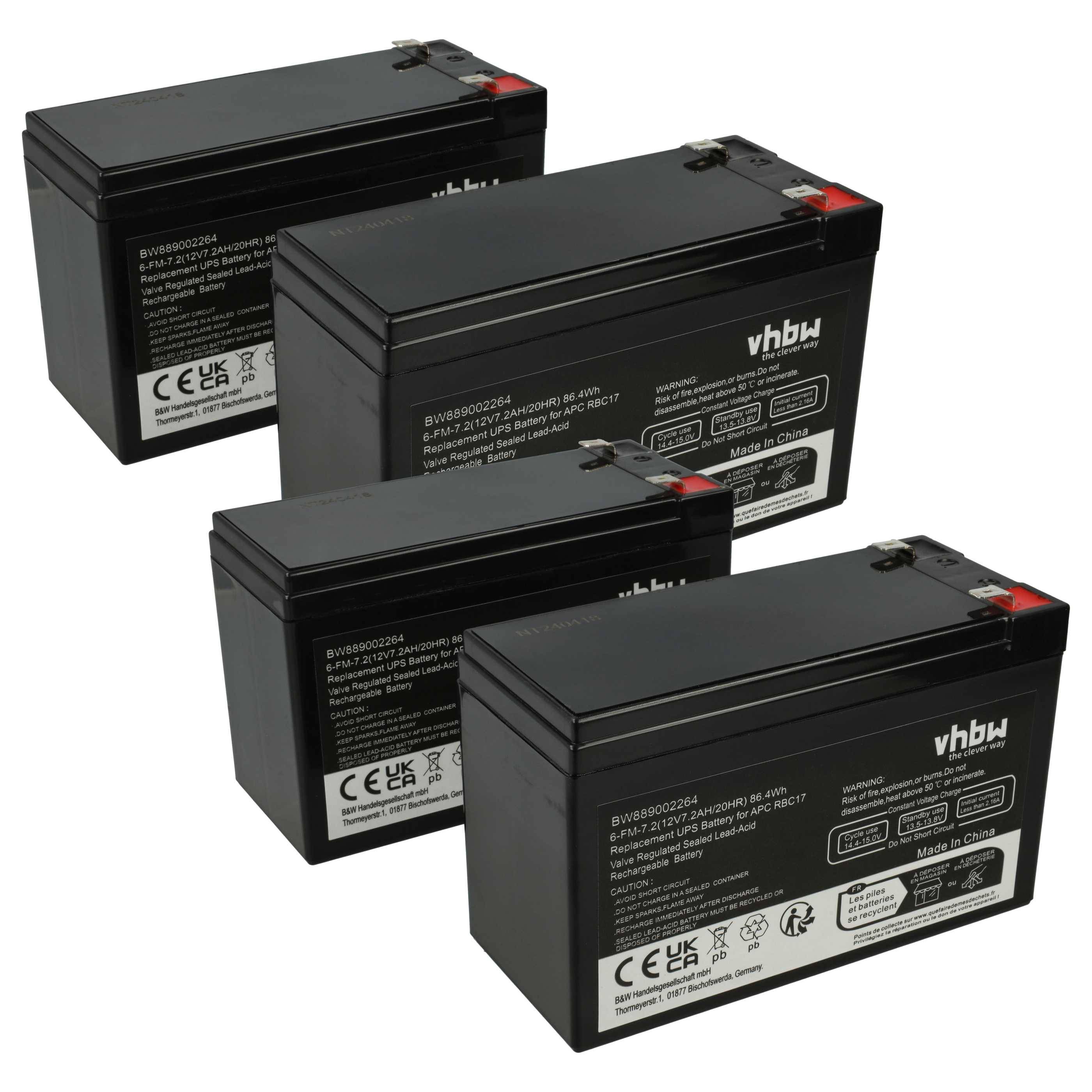 Vier schwarze wiederaufladbare Batterien, nebeneinander ausgerichtet, wobei jede mit sichtbaren Etiketten versehen ist, die Spezifikationen und Sicherheitskonformitätslogos detailliert aufzeigen.