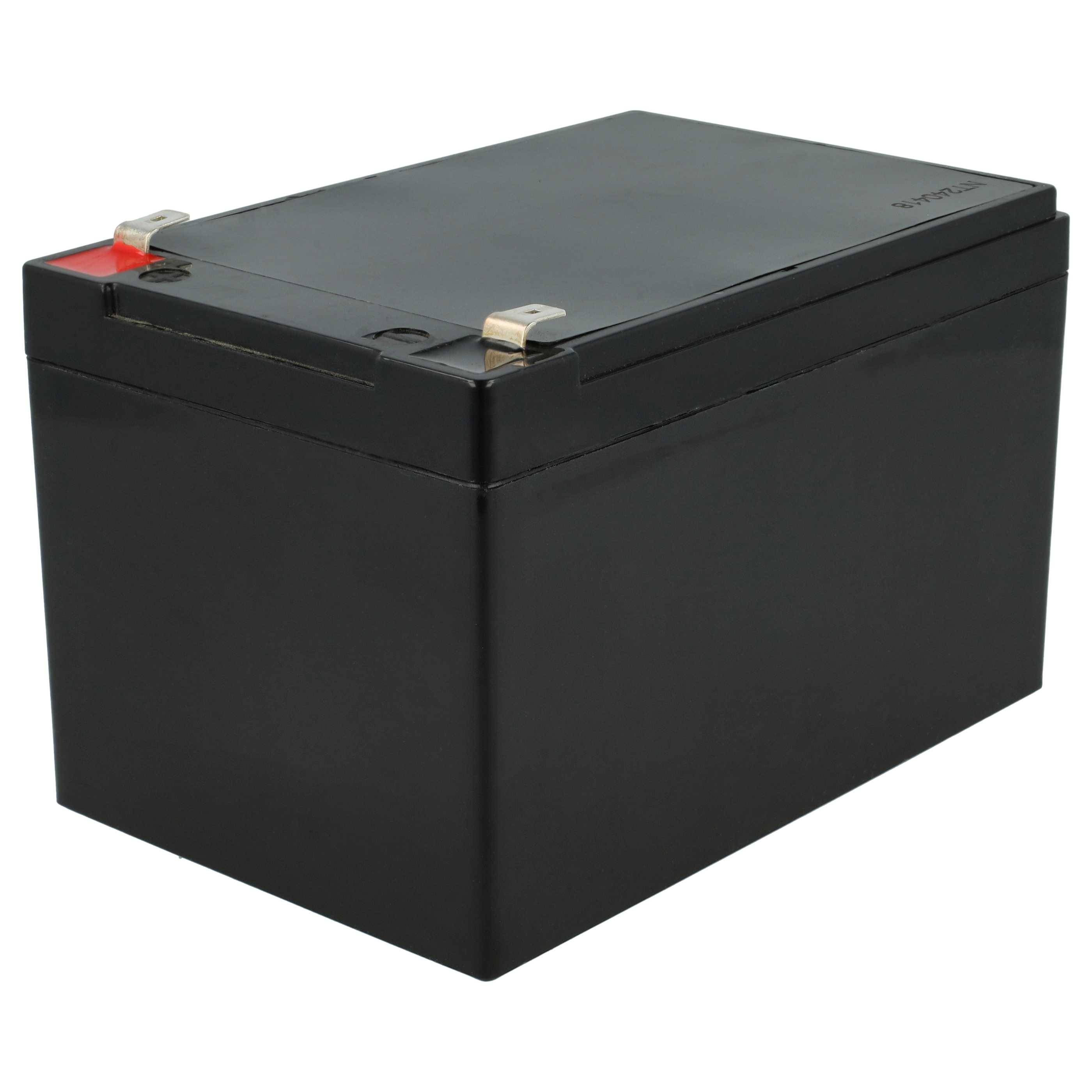 Eine schwarze, rechteckige Batterie mit einer Abdeckung oben und zwei Metallklemmen, eine rot markiert für Positiv, wird zur Energiespeicherung verwendet.