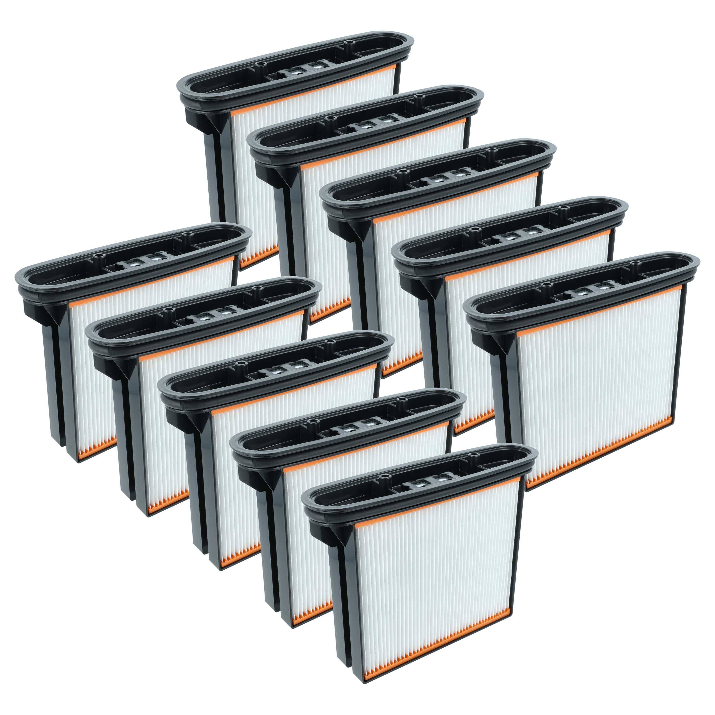 Acht aufrechte Luftfilter mit schwarzen Rahmen und weißem Faltenmaterial sind in zwei ordentlichen Reihen angeordnet, was auf einen Sammelkauf hindeutet.