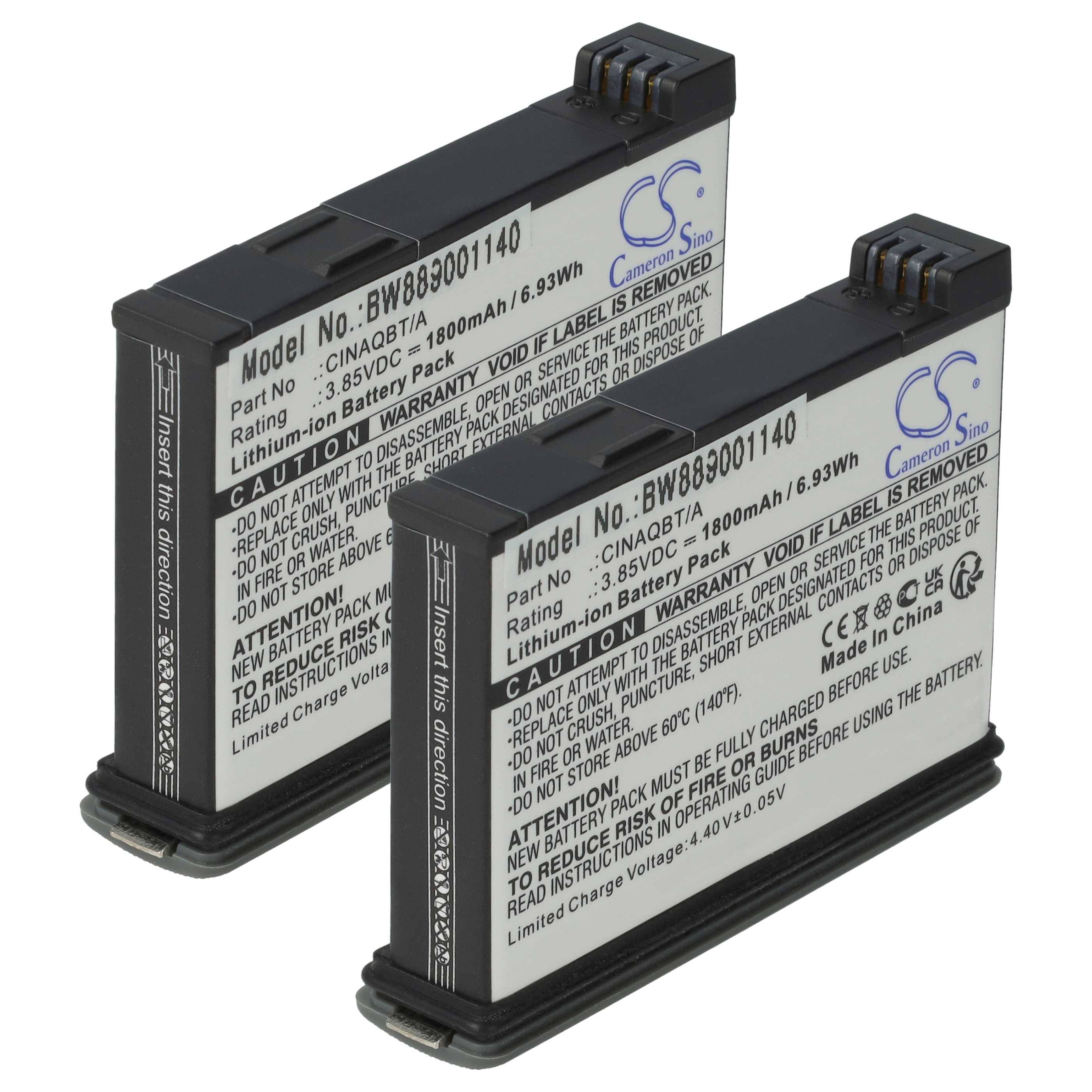 vhbw 2x Akku Ersatz für Insta360 CINAQBT/A für Tragbare Mini-Kamera (1800 mAh, 3,85 V, Li-Ion)