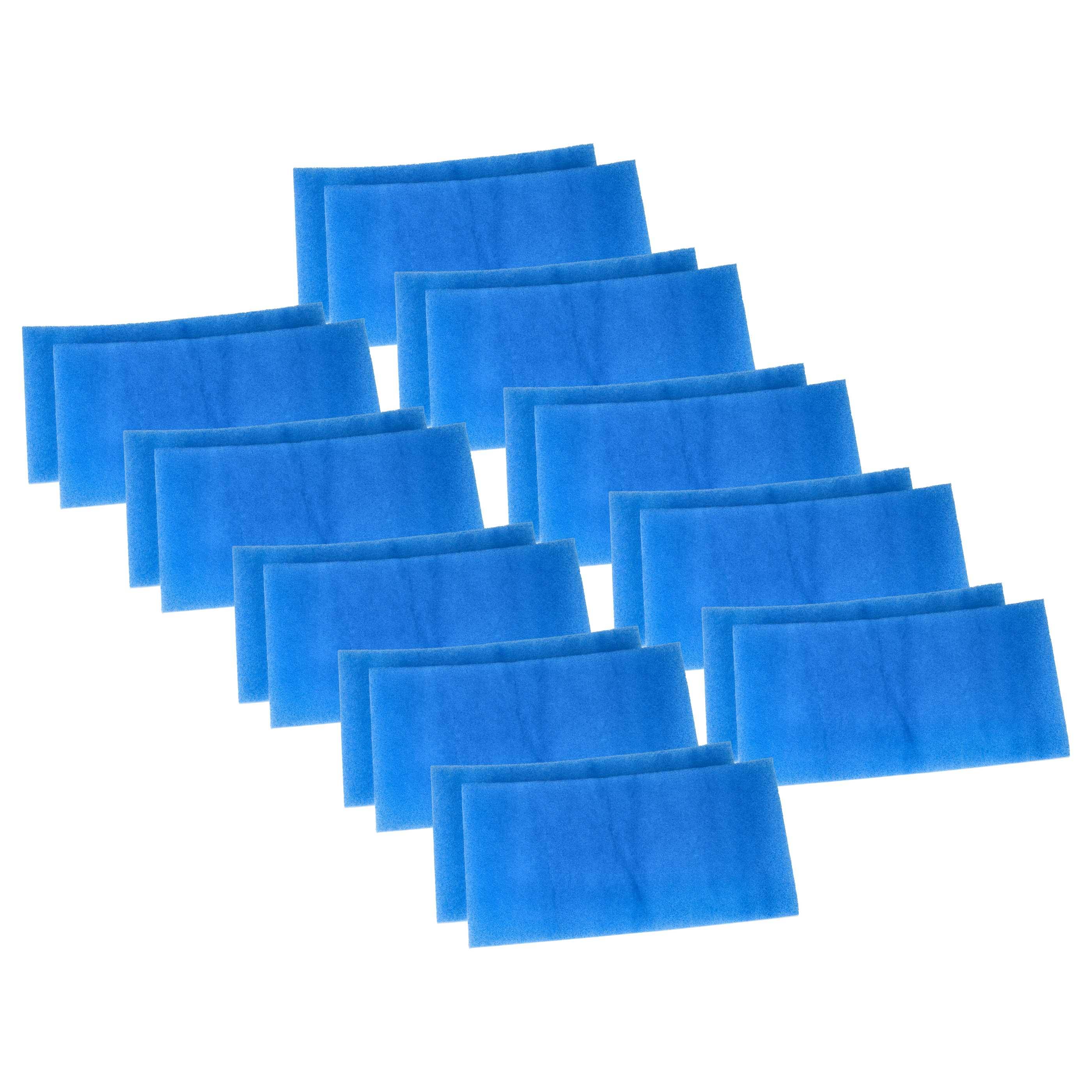 Zwölf blaue rechteckige Luftfilter sind in drei Reihen angeordnet.