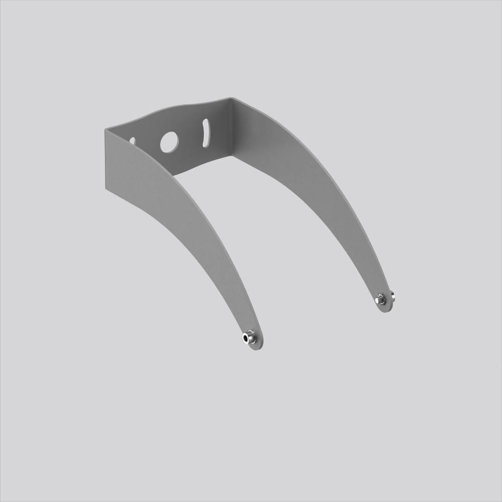 Eine Metallhalterung mit zwei gebogenen Armen und Befestigungslöchern, die für das Stützen oder Anbringen einer bestimmten Komponente oder eines spezifischen Geräts entwickelt wurde.