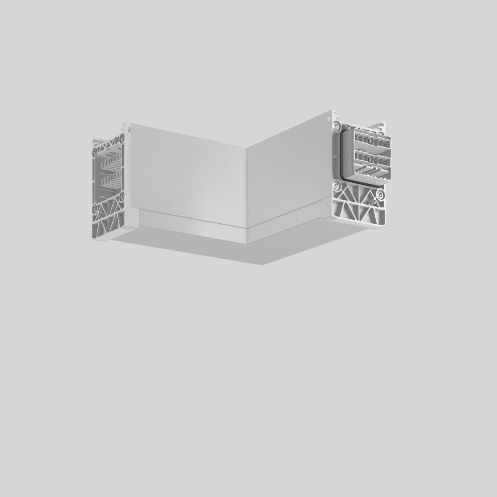 Ein Eckverbinder für LED-Profile, mit metallischer Oberfläche und detaillierten Endkappen.