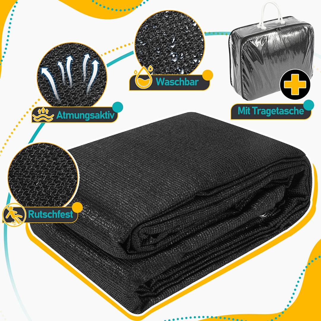 Schwarze Netzabdeckung, atmungsaktiv, rutschfest, waschbar. Inklusive Tragetasche.