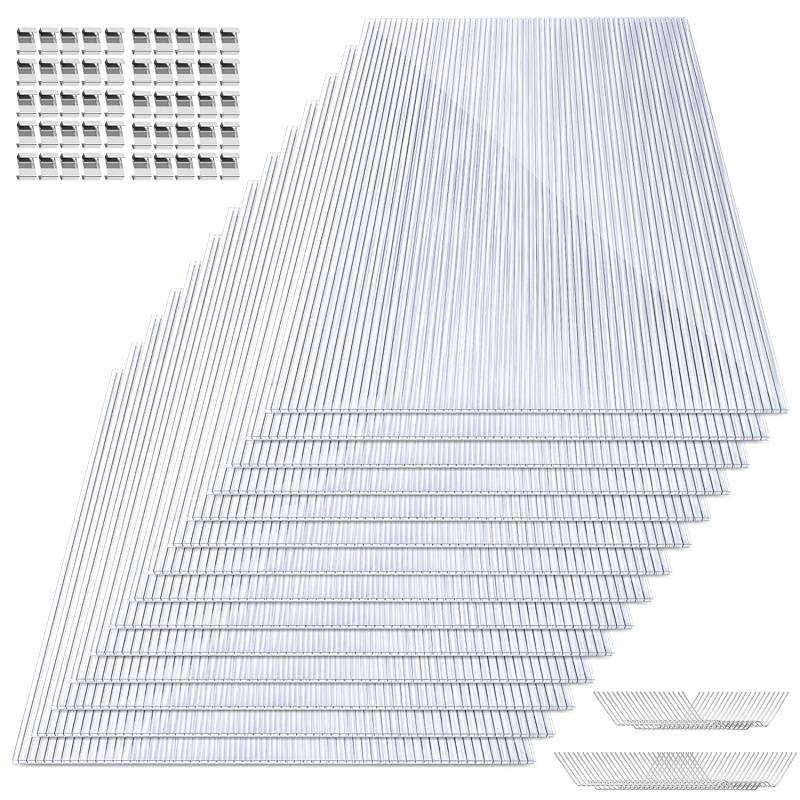 Set mit 40 glänzenden Drahtregalen und verchromten Regalstoppern für Bratpfannen. Drahtregale bieten reichlich Stauraum und Organisationsmöglichkeiten.