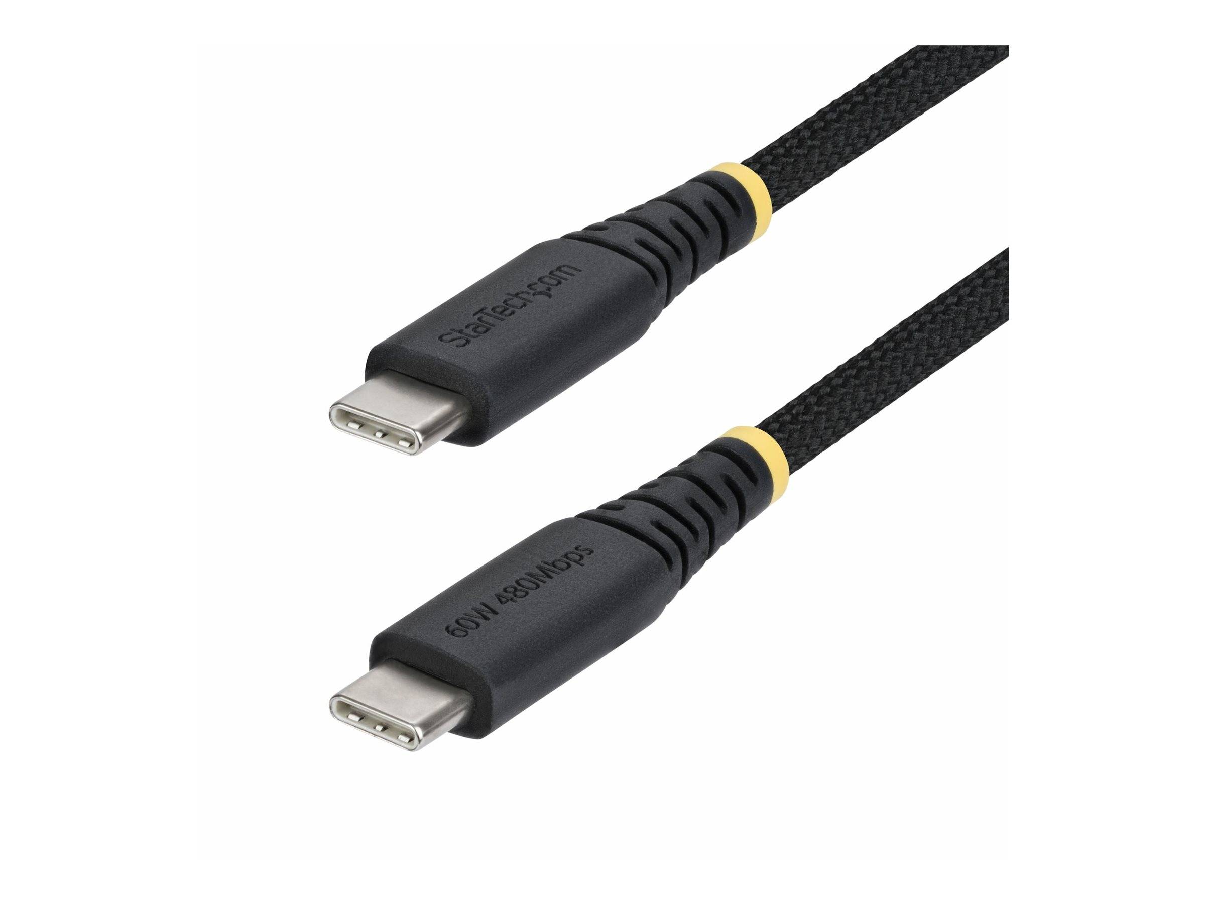 Zwei schwarze USB-C-Kabel mit Goldbändern, gekennzeichnet mit „60W 480Mbps