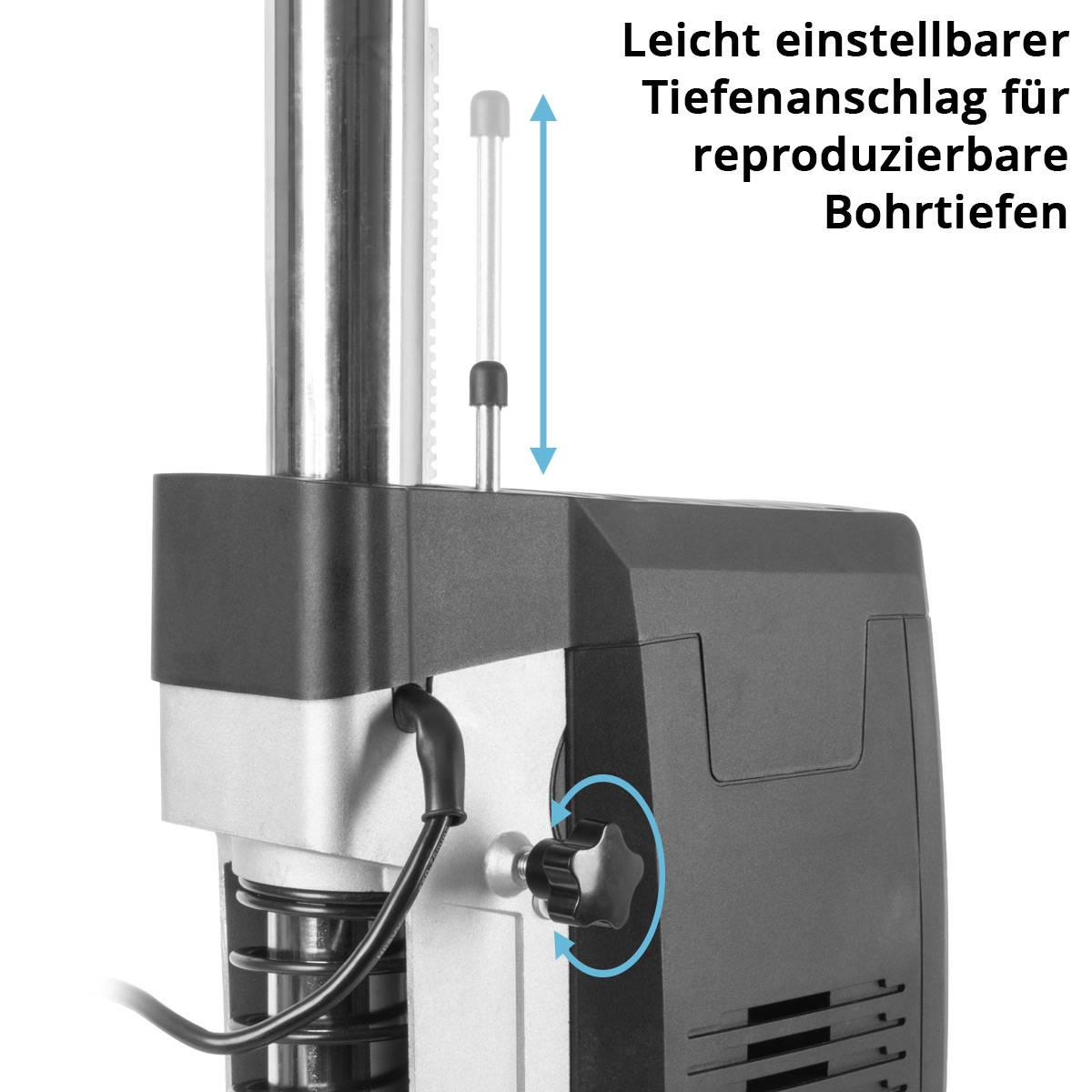 Leicht einstellbarer Tiefenanschlag für präzise Bohrtiefen