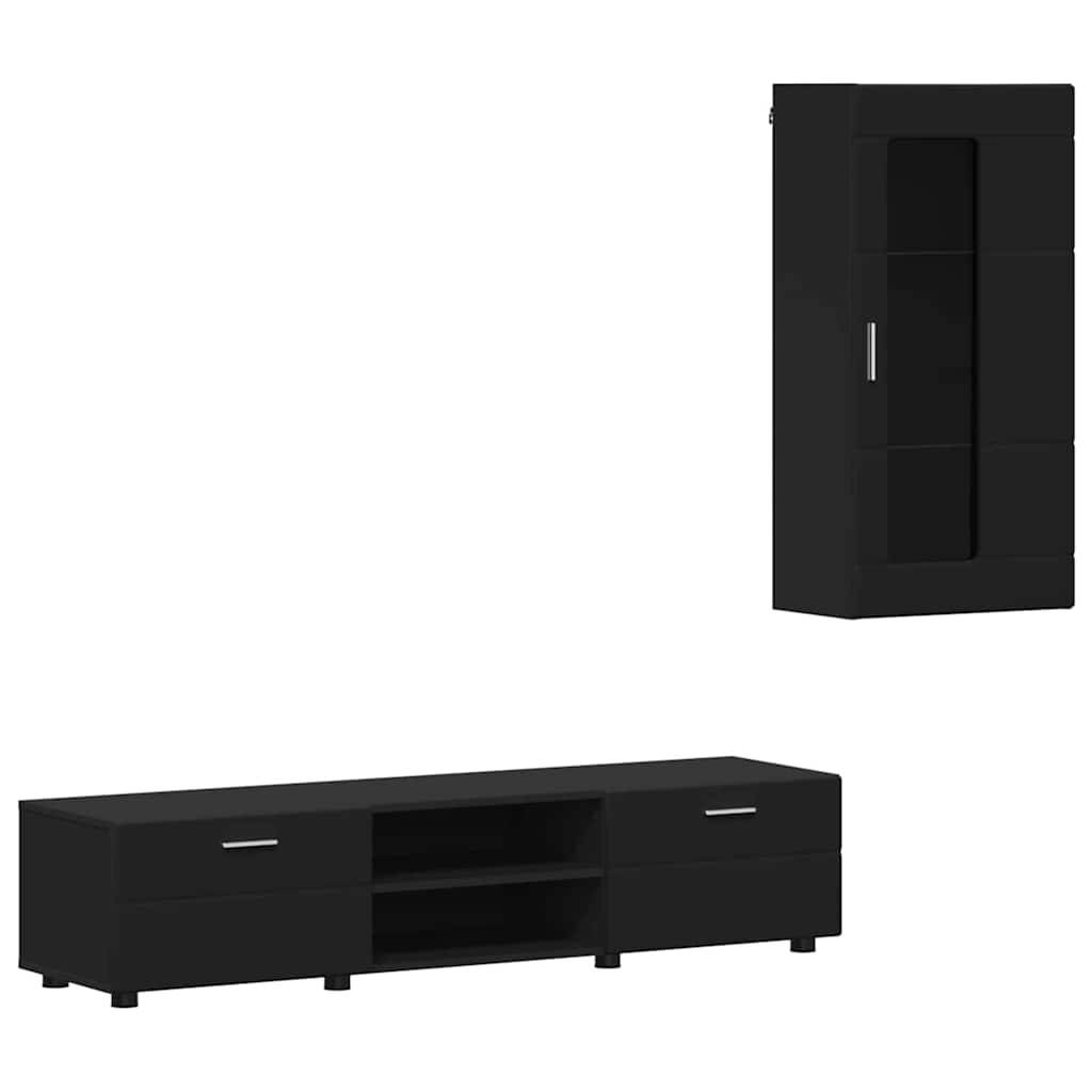 vidaXL TV-Schrankset mit Schubladen FLORIN 3 pcs Schwarz Holzwerkstoff