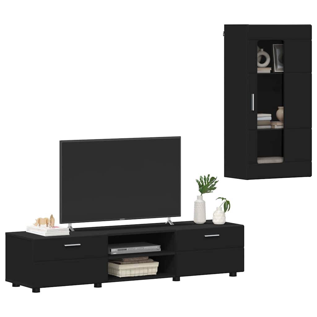 vidaXL TV-Schrankset mit Schubladen FLORIN 3 pcs Schwarz Holzwerkstoff