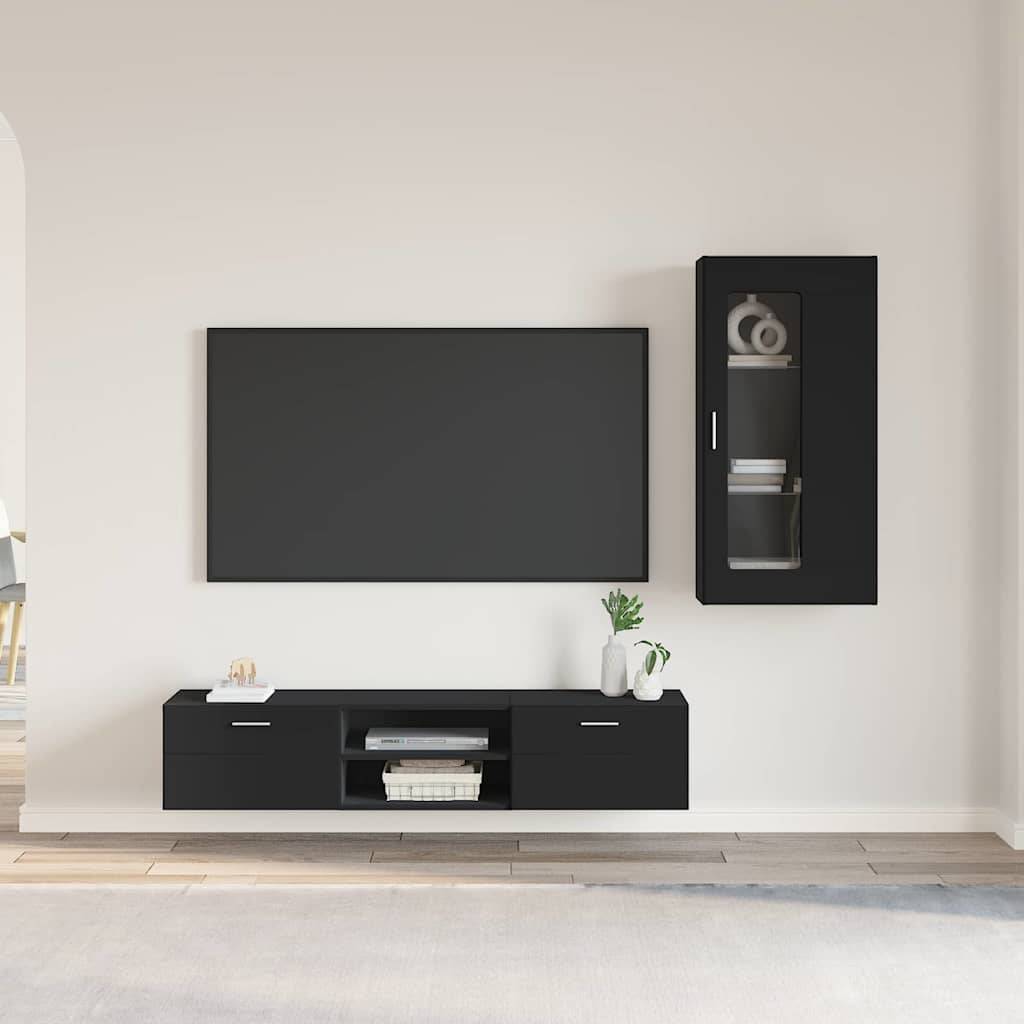 vidaXL TV-Schrankset mit Schubladen FLORIN 3 pcs Schwarz Holzwerkstoff