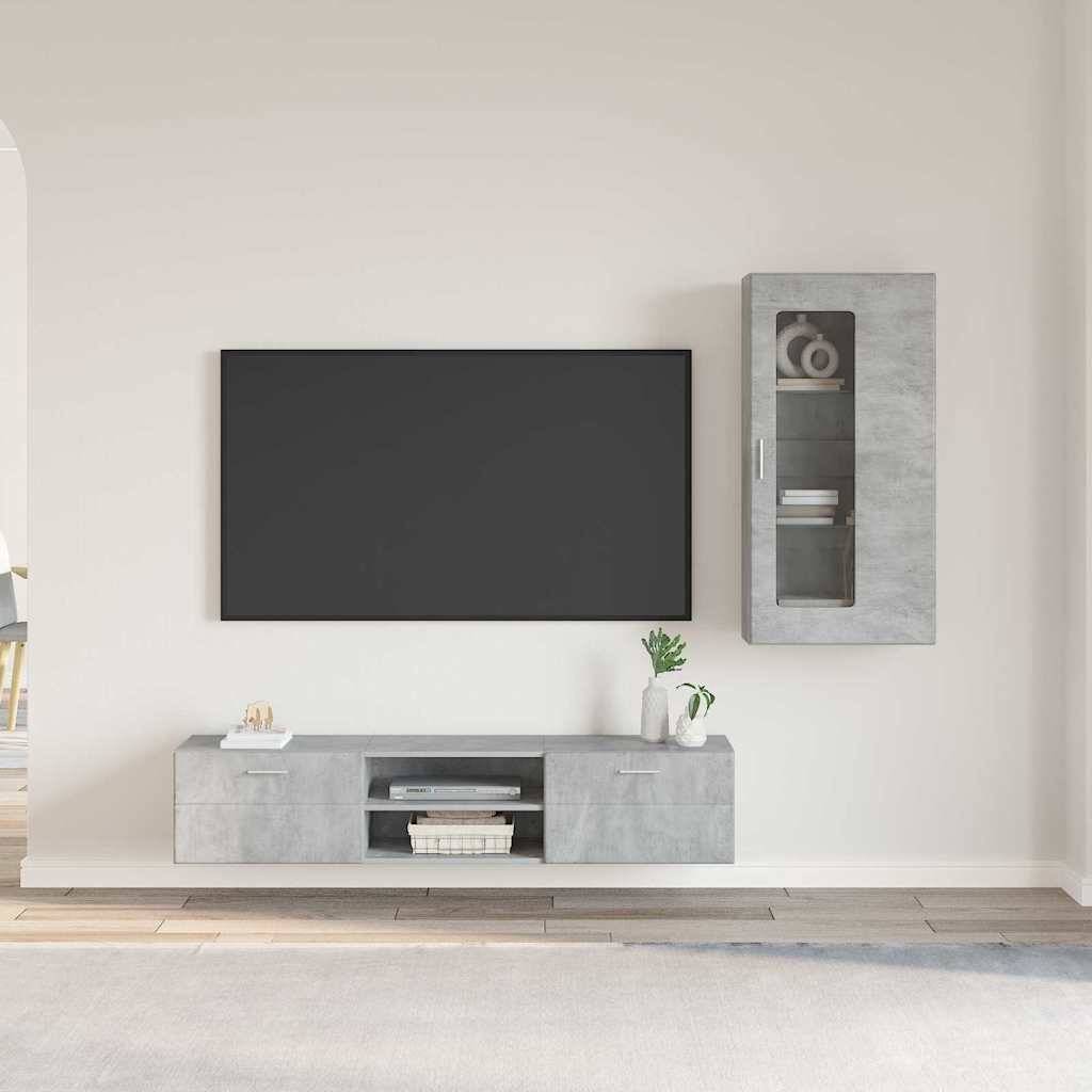 vidaXL TV-Schrankset mit Regal FLORIN 3 pcs Beton Grau Holzwerkstoff