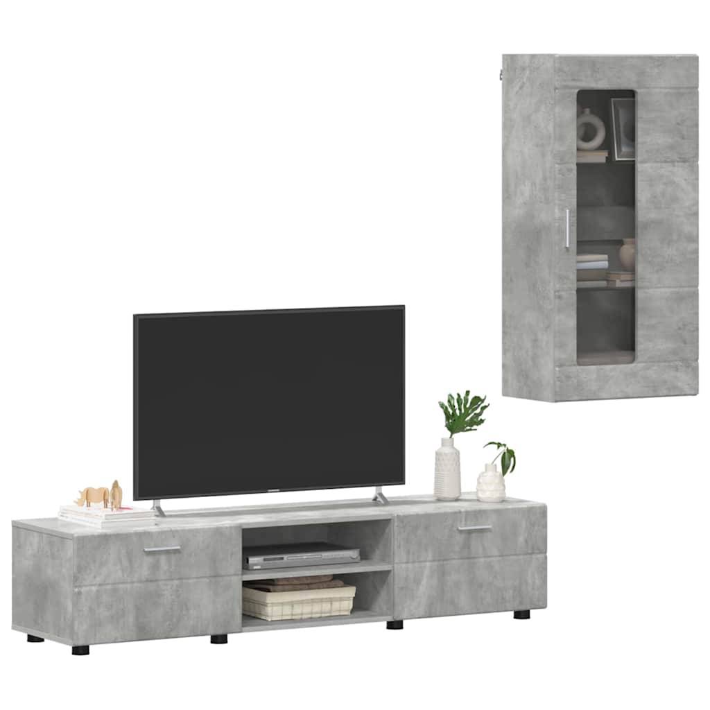 vidaXL TV-Schrankset mit Regal FLORIN 3 pcs Beton Grau Holzwerkstoff